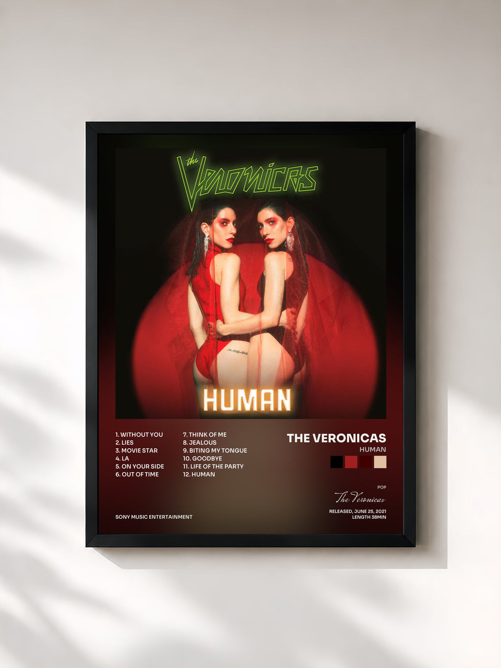 #noir Tableau de l'album HUMAN de The Veronicas, cadre noir, imprimé et encadré en France