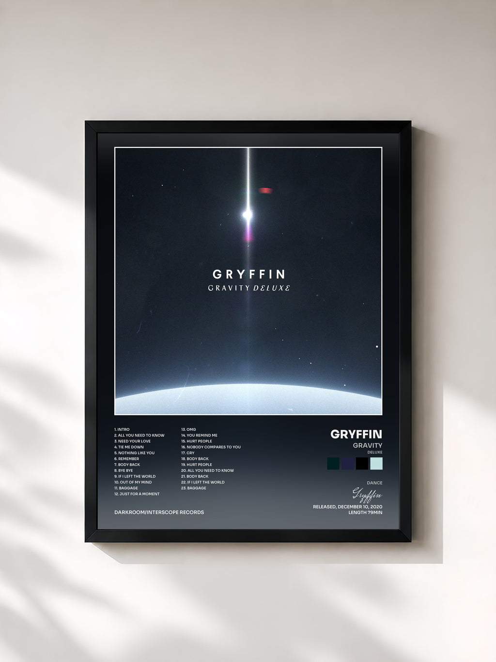 #noir Tableau de l'album Gravity (Deluxe) de Gryffin, cadre noir, imprimé et encadré en France