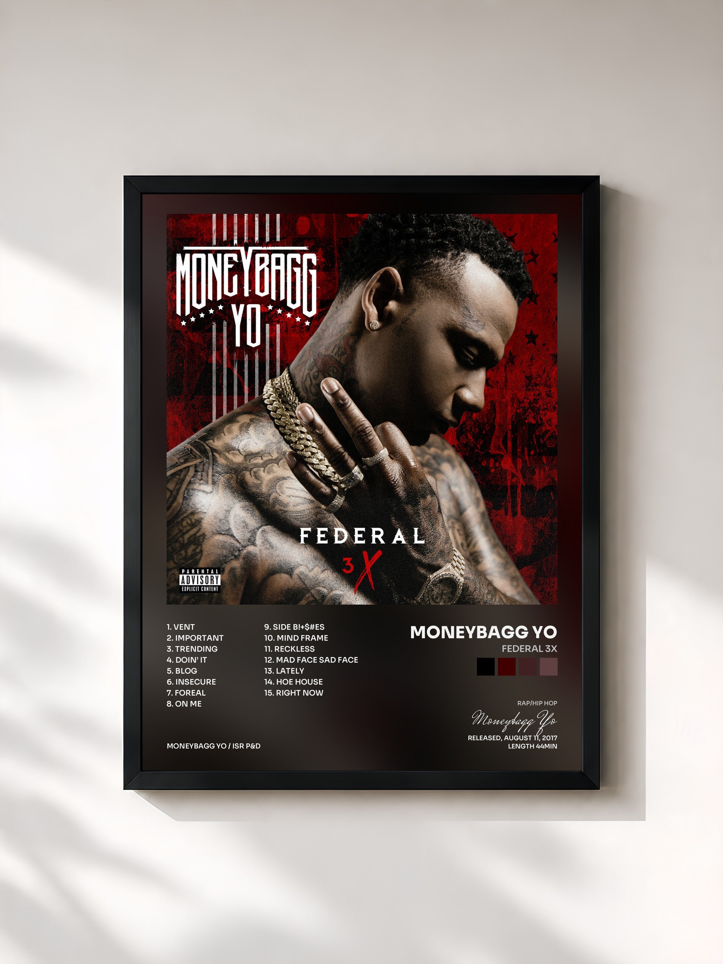 #noir Tableau de l'album Federal 3X de Moneybagg Yo, cadre noir, imprimé et encadré en France