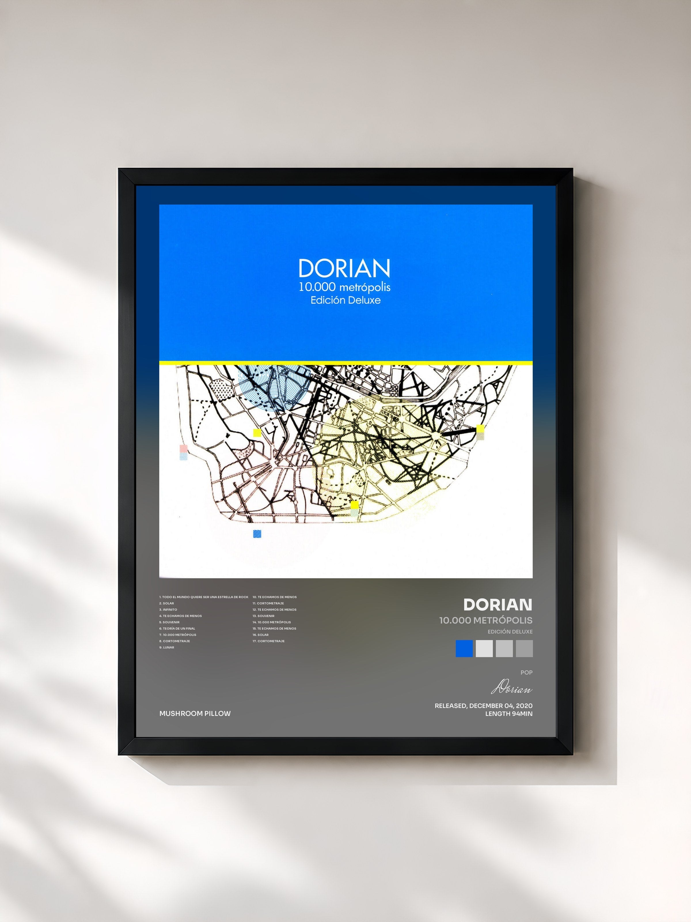 #noir Tableau de l'album 10.000 Metrópolis (Edición Deluxe) de Dorian, cadre noir, imprimé et encadré en France