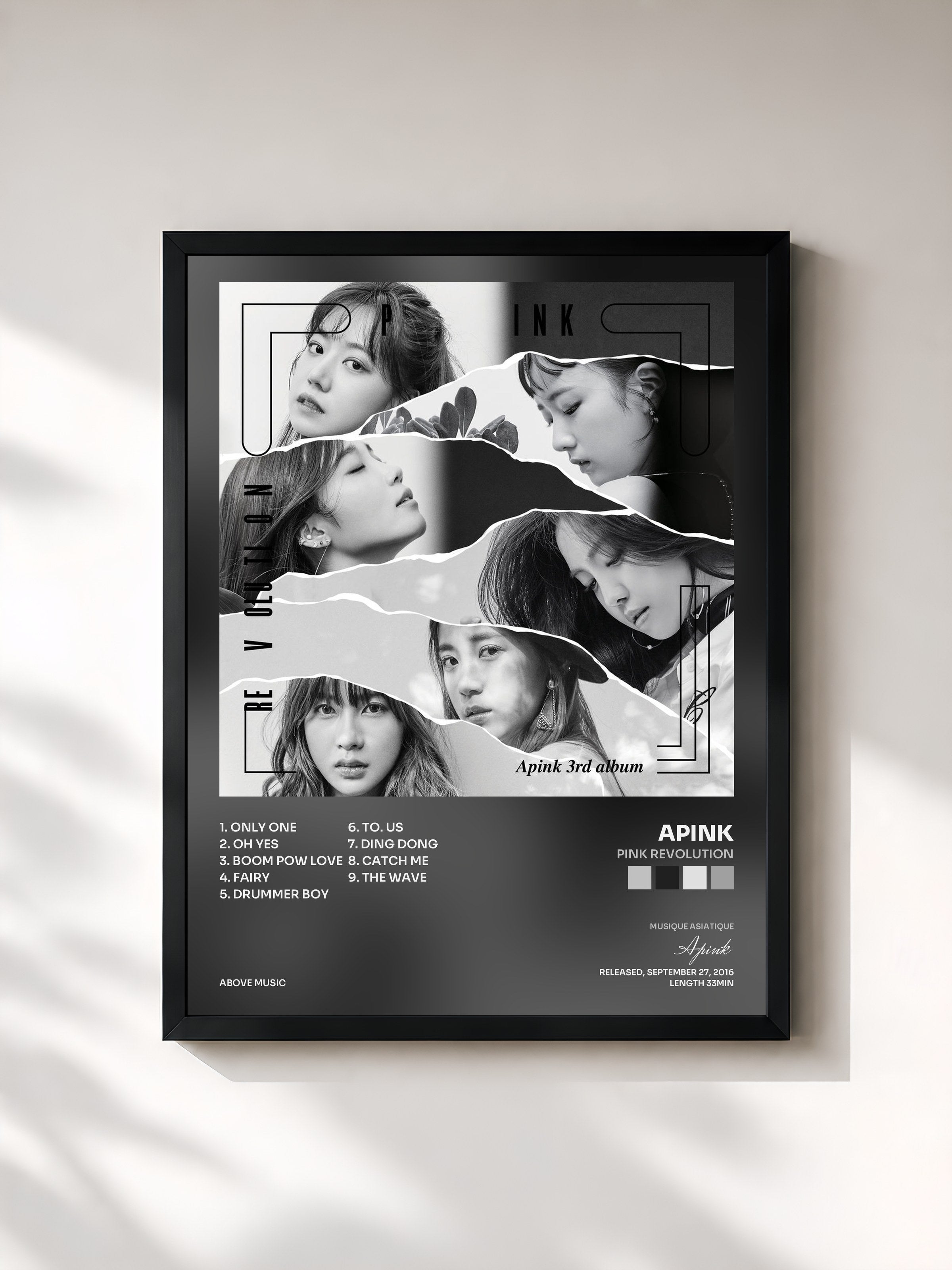 #noir Tableau de l'album Pink Revolution de Apink, cadre noir, imprimé et encadré en France