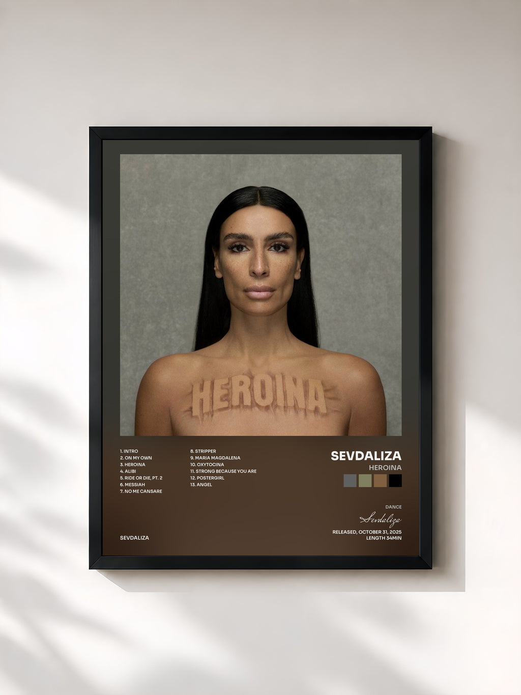 #noir Tableau de l'album HEROINA de Sevdaliza, cadre noir, imprimé et encadré en France