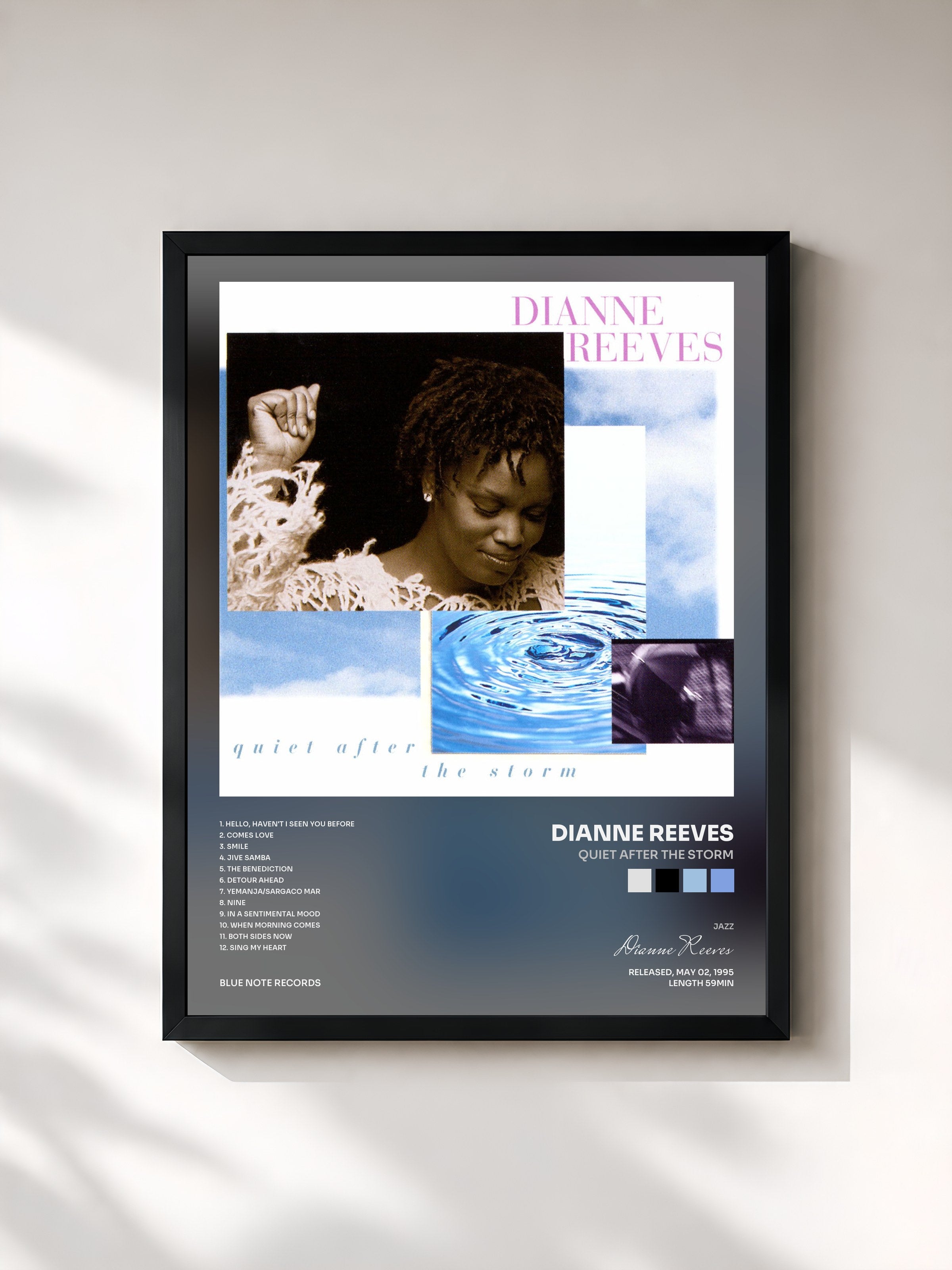 #noir Tableau de l'album Quiet After The Storm de Dianne Reeves, cadre noir, imprimé et encadré en France