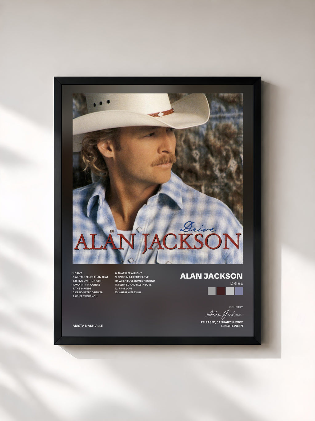 #noir Tableau de l'album Drive de Alan Jackson, cadre noir, imprimé et encadré en France