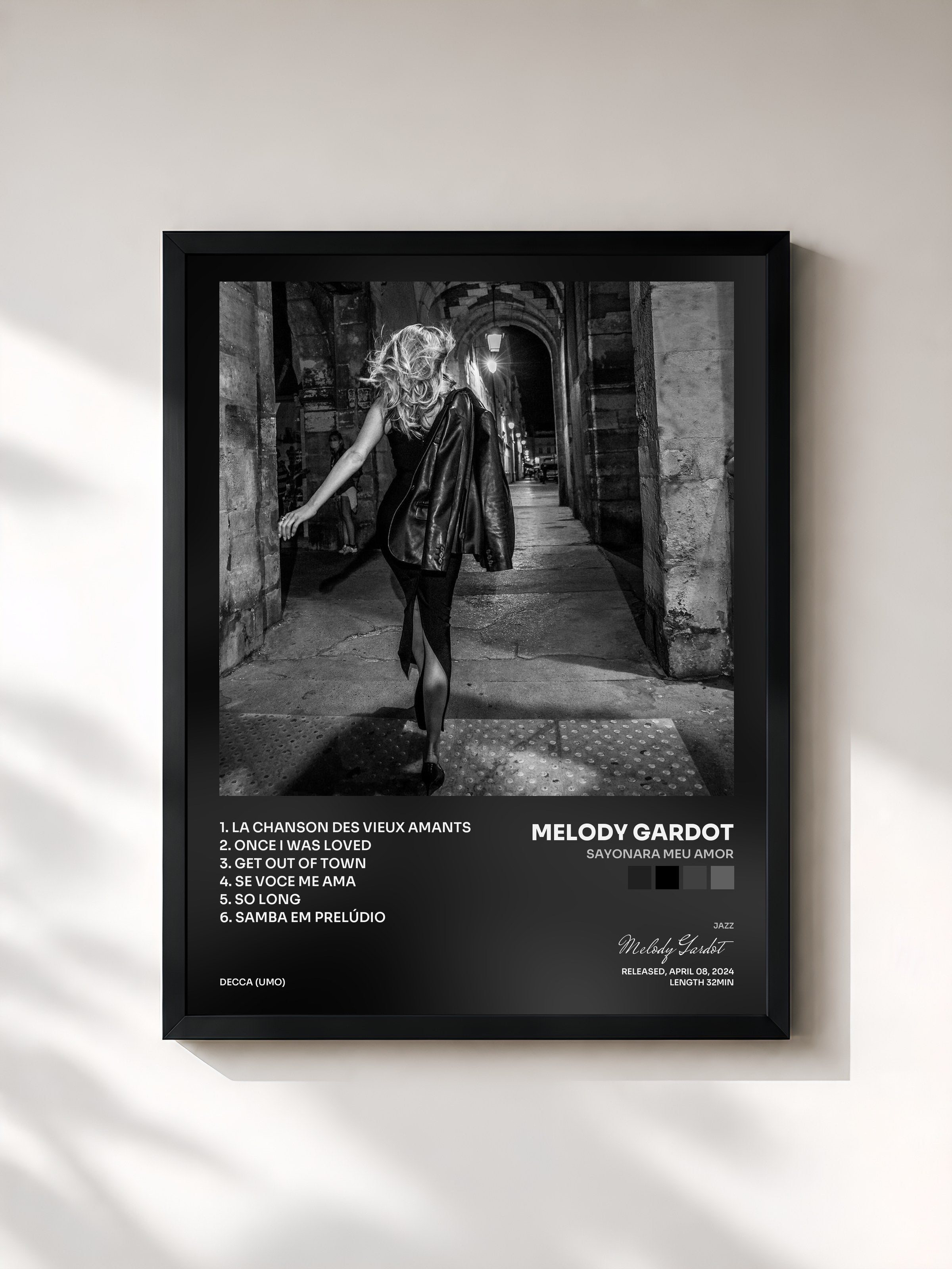 #noir Tableau de l'album Sayonara Meu Amor de Melody Gardot, cadre noir, imprimé et encadré en France