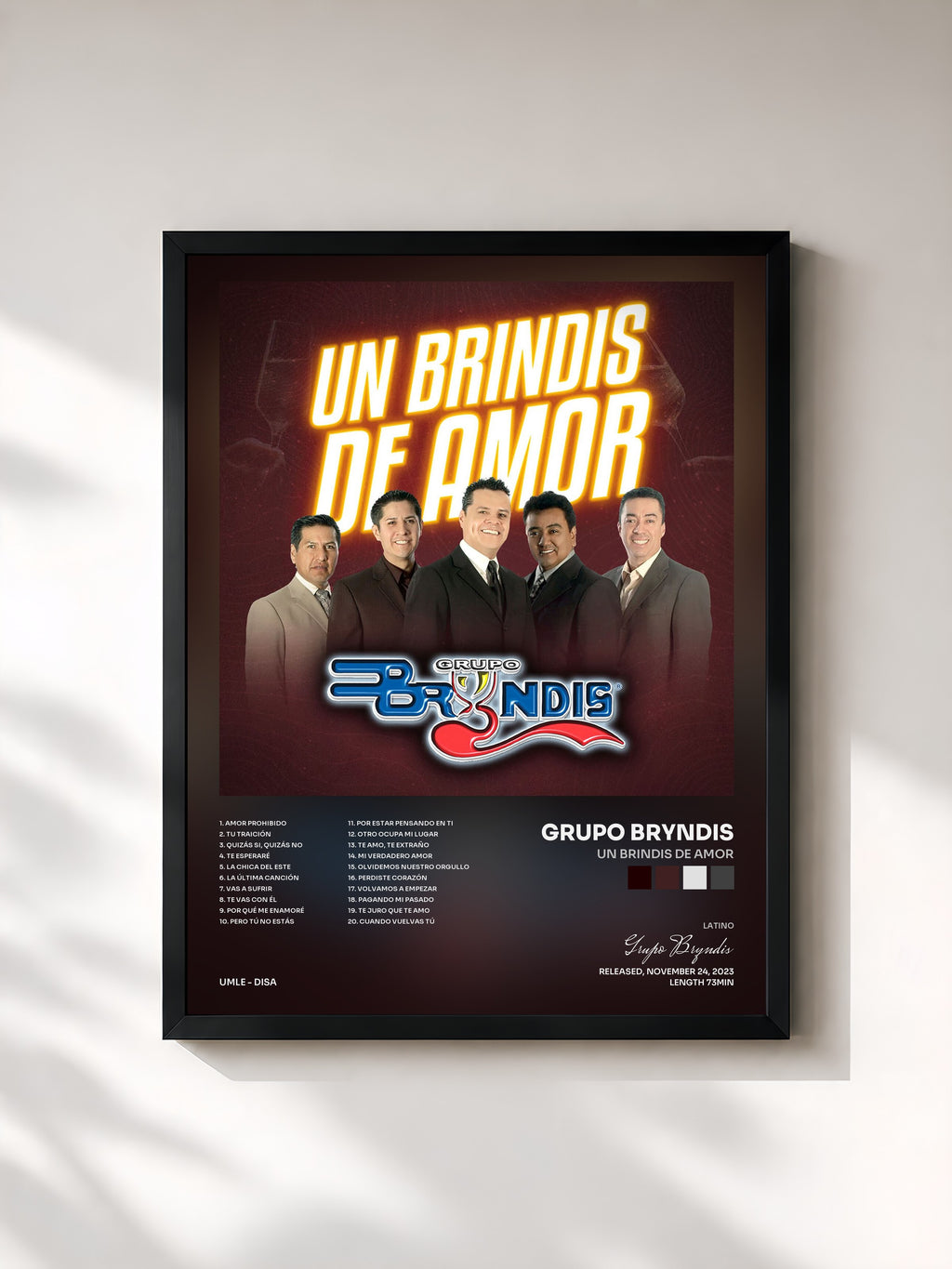 #noir Tableau de l'album Un Brindis De Amor de Grupo Bryndis, cadre noir, imprimé et encadré en France