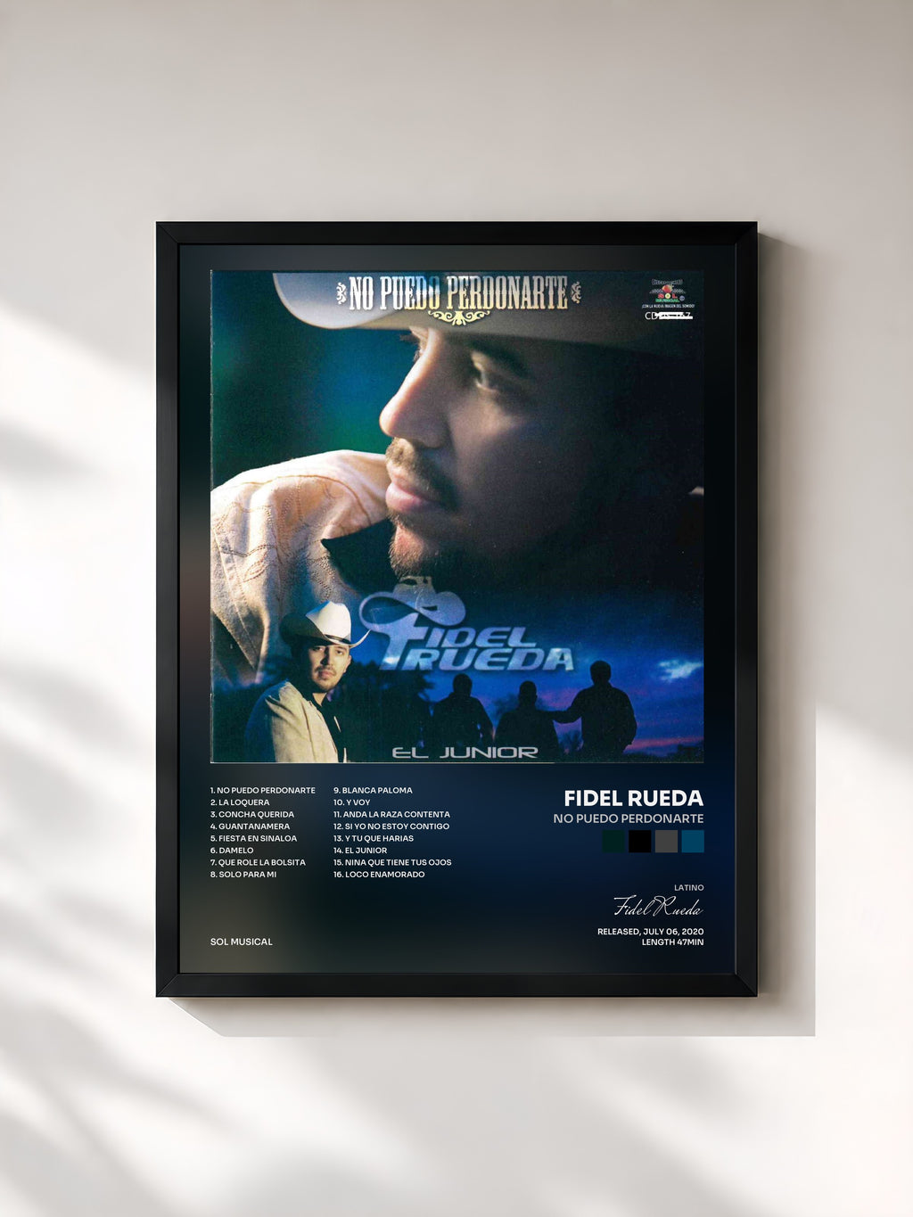 #noir Tableau de l'album No Puedo Perdonarte de Fidel Rueda, cadre noir, imprimé et encadré en France