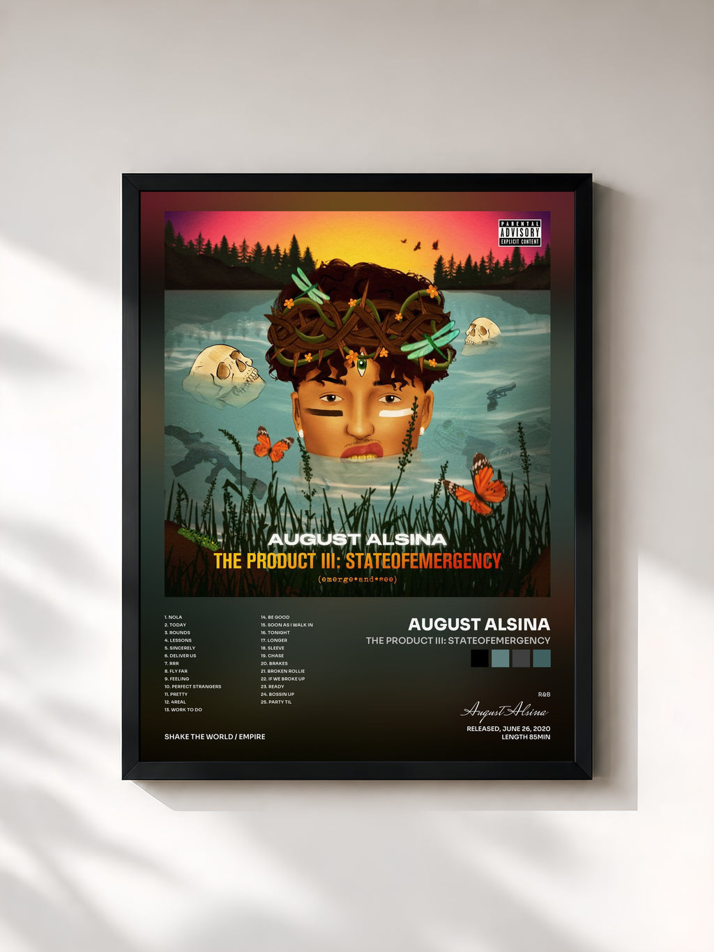 #noir Tableau de l'album The Product III: stateofEMERGEncy de August Alsina, cadre noir, imprimé et encadré en France