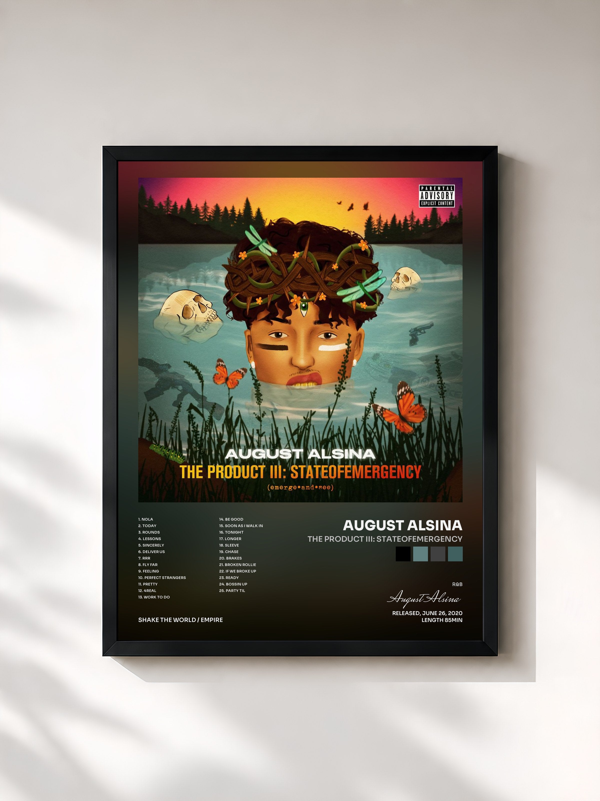 #noir Tableau de l'album The Product III: stateofEMERGEncy de August Alsina, cadre noir, imprimé et encadré en France