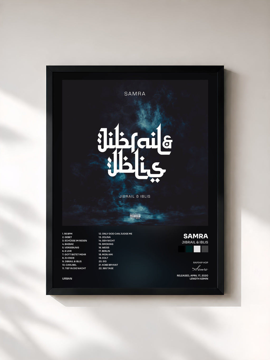 #noir Tableau de l'album Jibrail & Iblis de Samra, cadre noir, imprimé et encadré en France