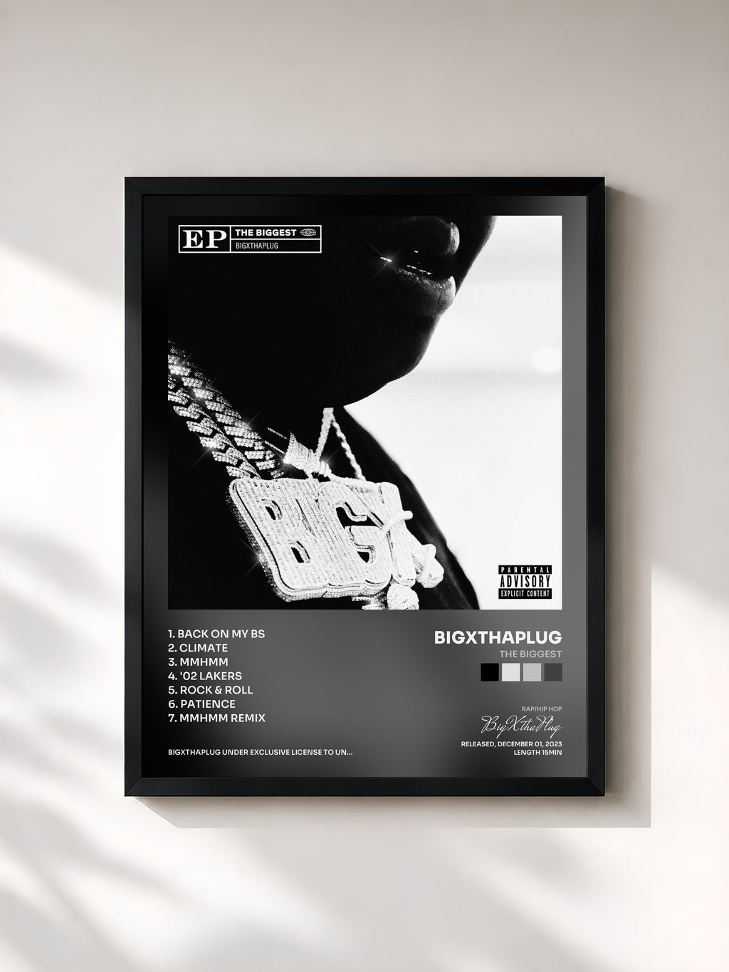 #noir Tableau de l'album THE BIGGEST de BigXthaPlug, cadre noir, imprimé et encadré en France