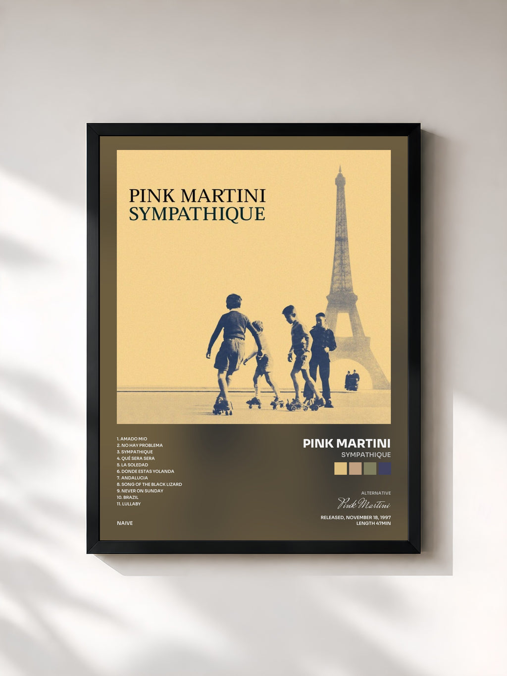 #noir Tableau de l'album Sympathique de Pink Martini, cadre noir, imprimé et encadré en France