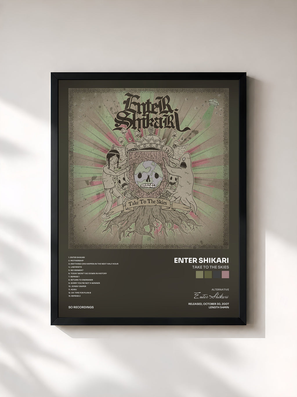 #noir Tableau de l'album Take to the Skies de Enter Shikari, cadre noir, imprimé et encadré en France