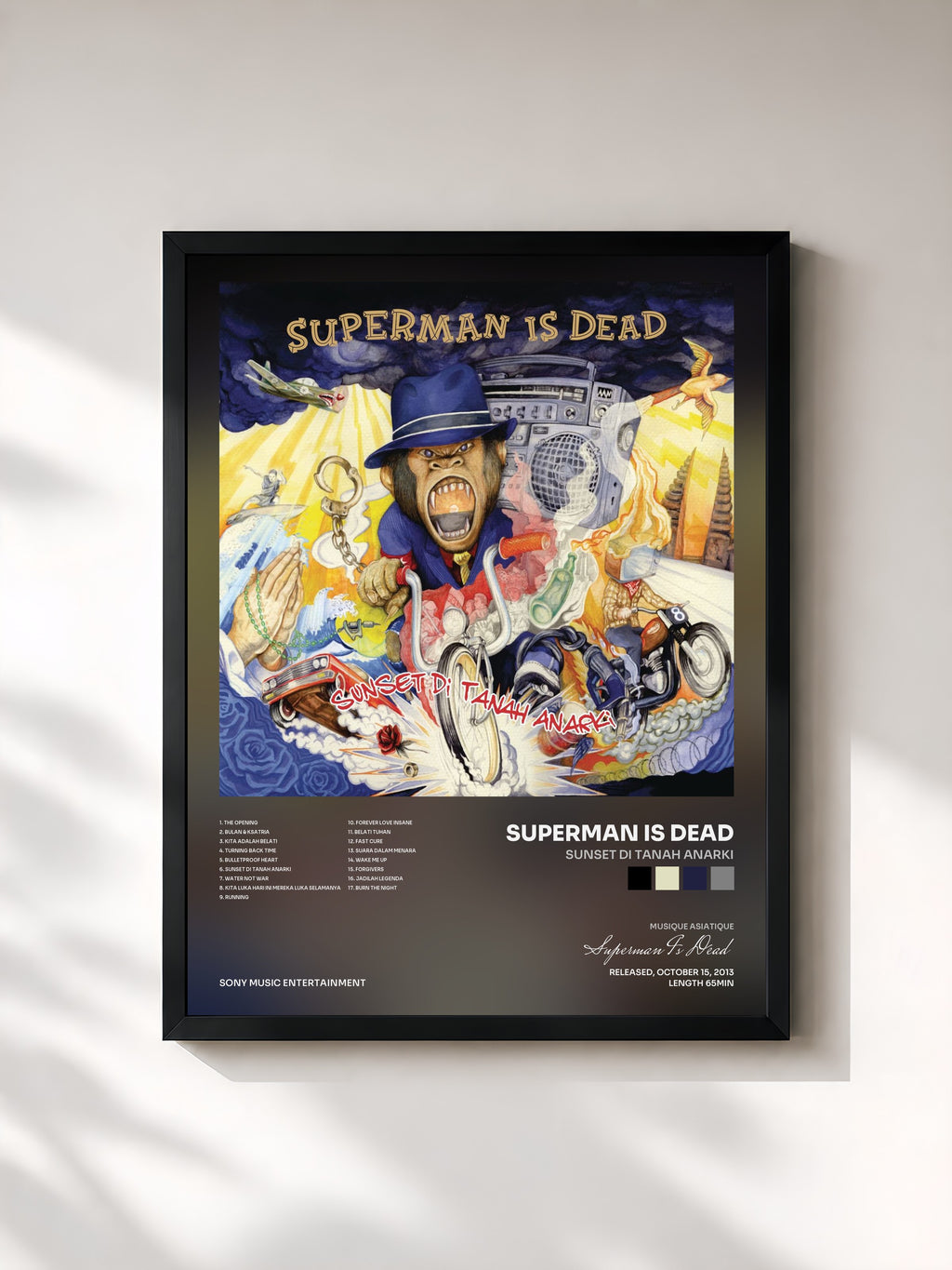 #noir Tableau de l'album Sunset di Tanah Anarki de Superman Is Dead, cadre noir, imprimé et encadré en France