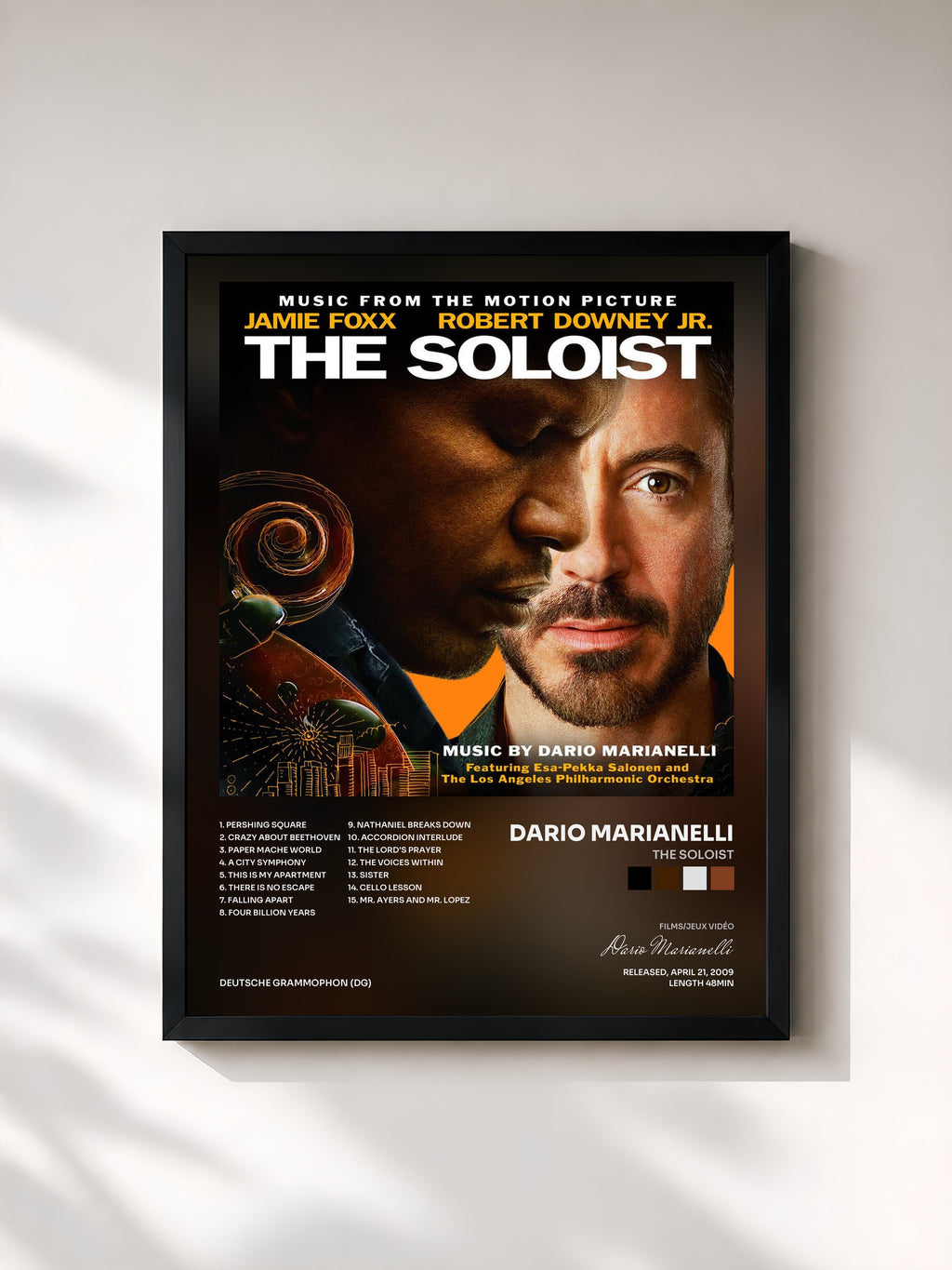 #noir Tableau de l'album The Soloist de Dario Marianelli, cadre noir, imprimé et encadré en France
