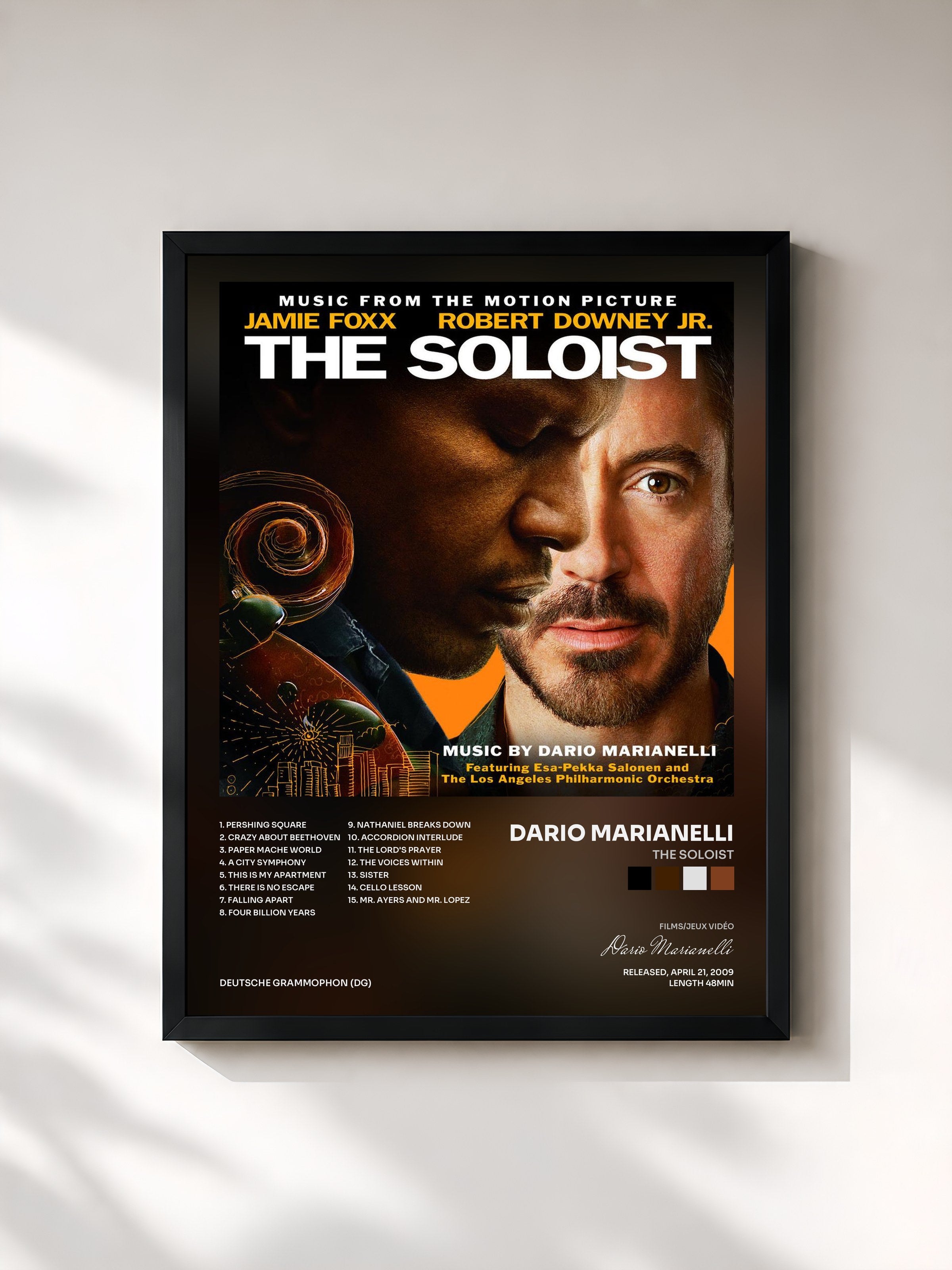 #noir Tableau de l'album The Soloist de Dario Marianelli, cadre noir, imprimé et encadré en France