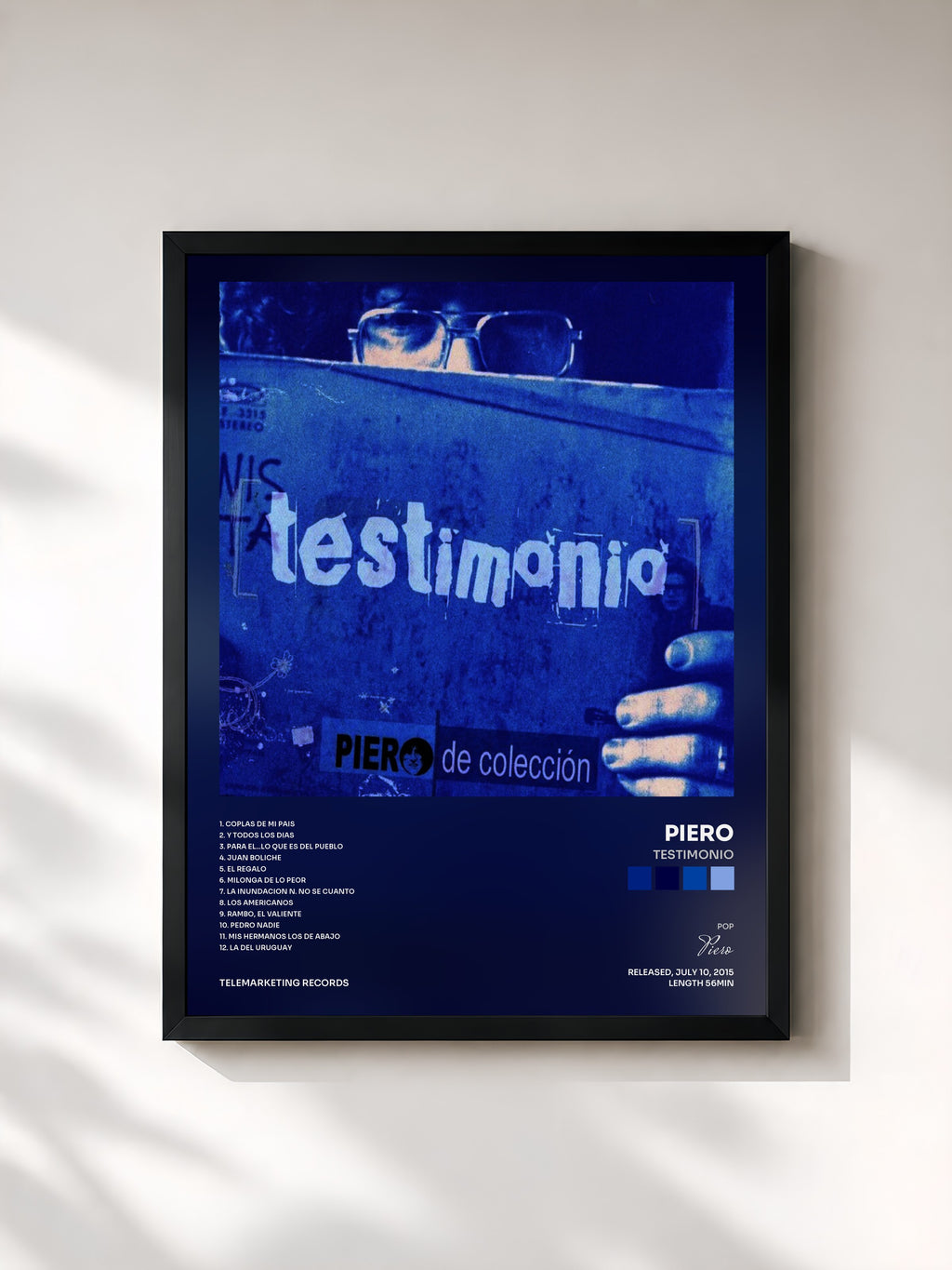 #noir Tableau de l'album Testimonio de Piero, cadre noir, imprimé et encadré en France