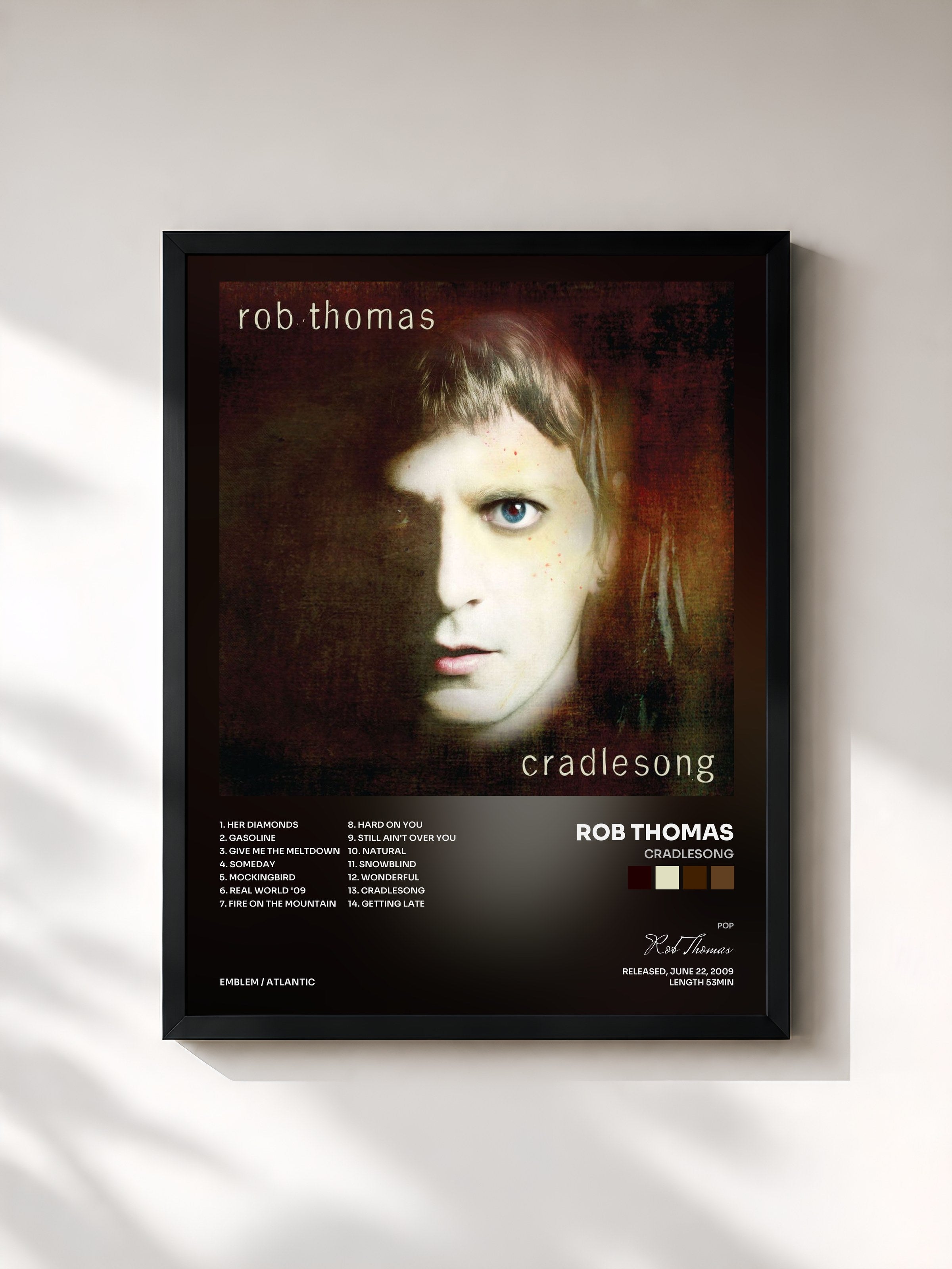 #noir Tableau de l'album Cradlesong de Rob Thomas, cadre noir, imprimé et encadré en France