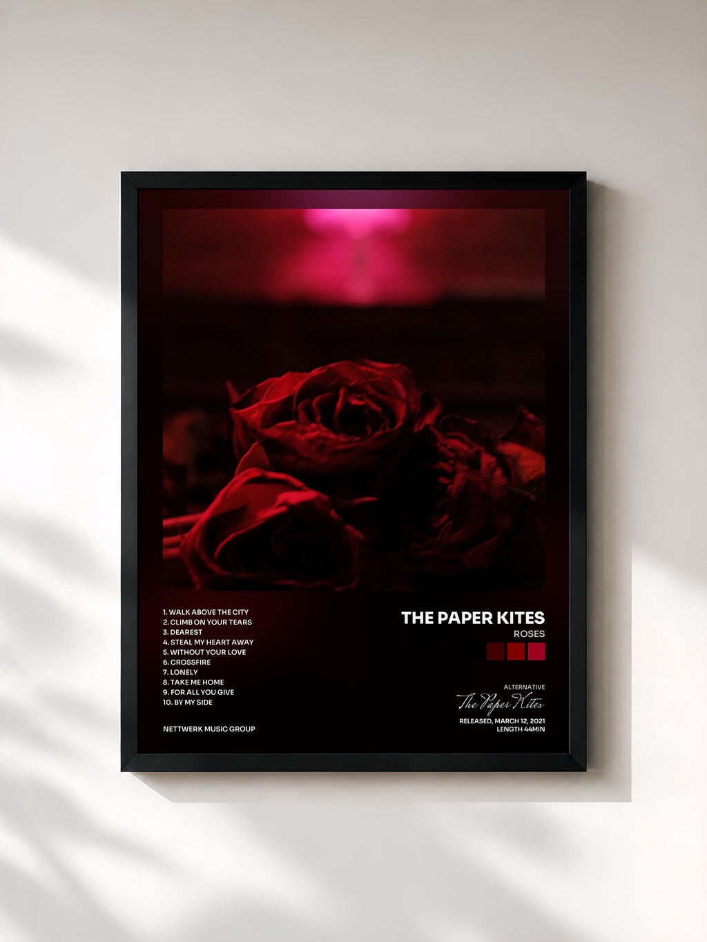 #noir Tableau de l'album Roses de The Paper Kites, cadre noir, imprimé et encadré en France