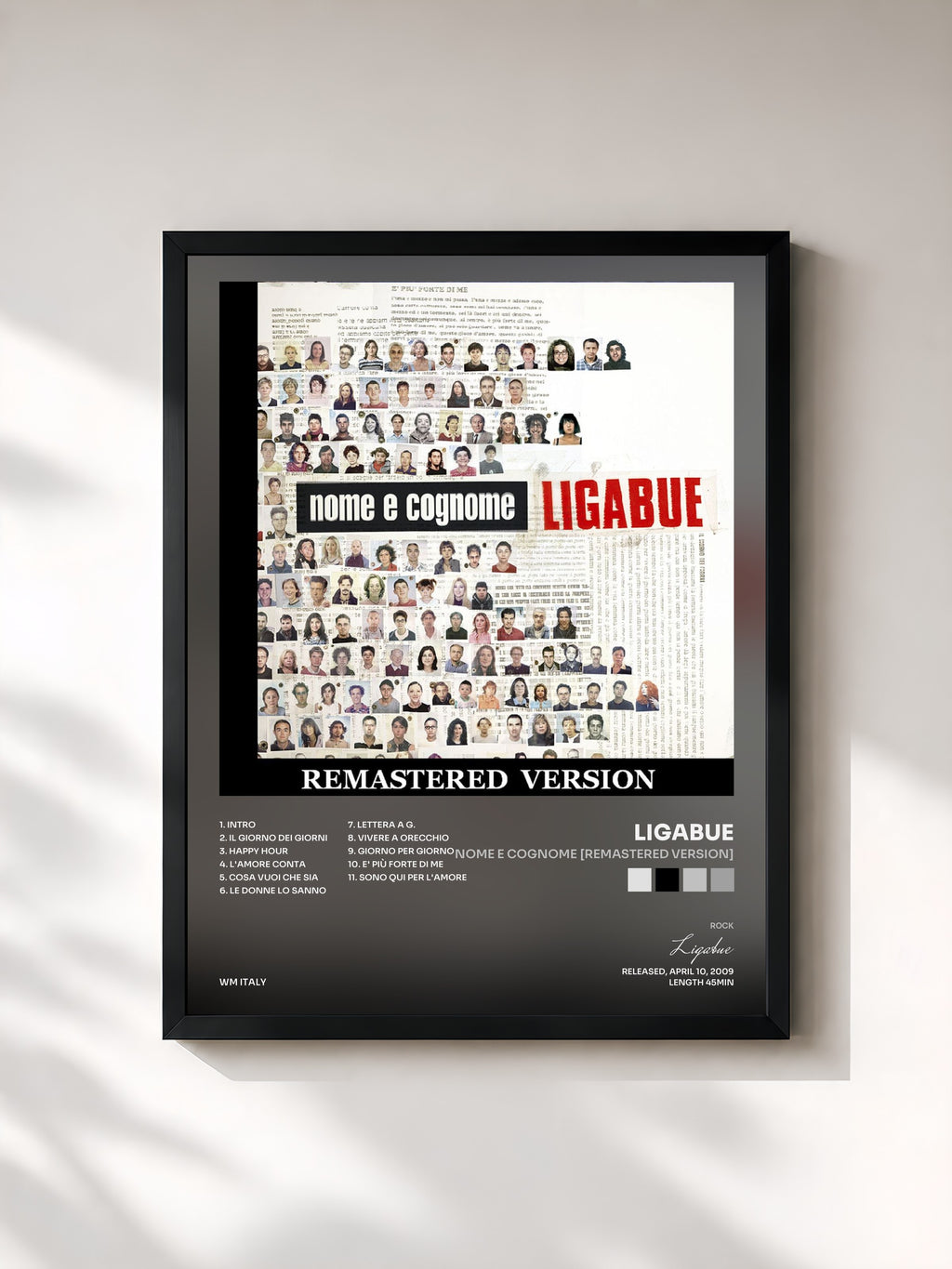 #noir Tableau de l'album Nome e cognome [Remastered Version] de Ligabue, cadre noir, imprimé et encadré en France