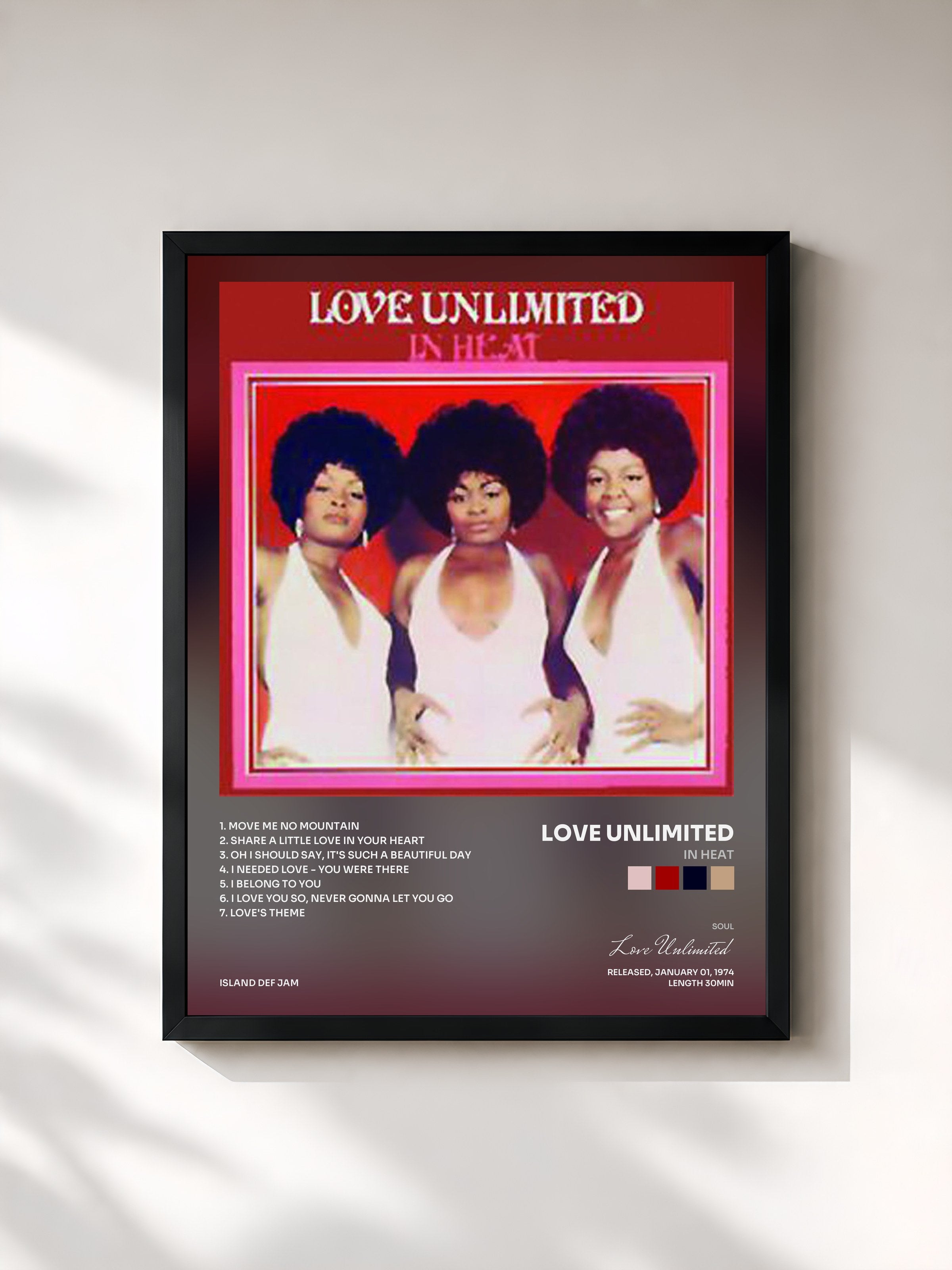 #noir Tableau de l'album In Heat de Love Unlimited, cadre noir, imprimé et encadré en France