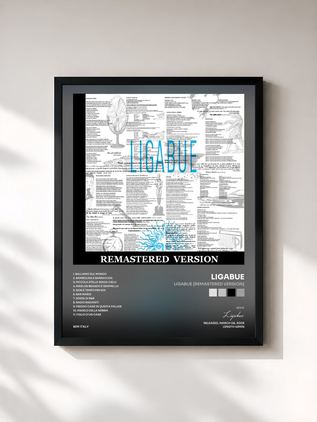 #noir Tableau de l'album Ligabue [Remastered Version] de Ligabue, cadre noir, imprimé et encadré en France