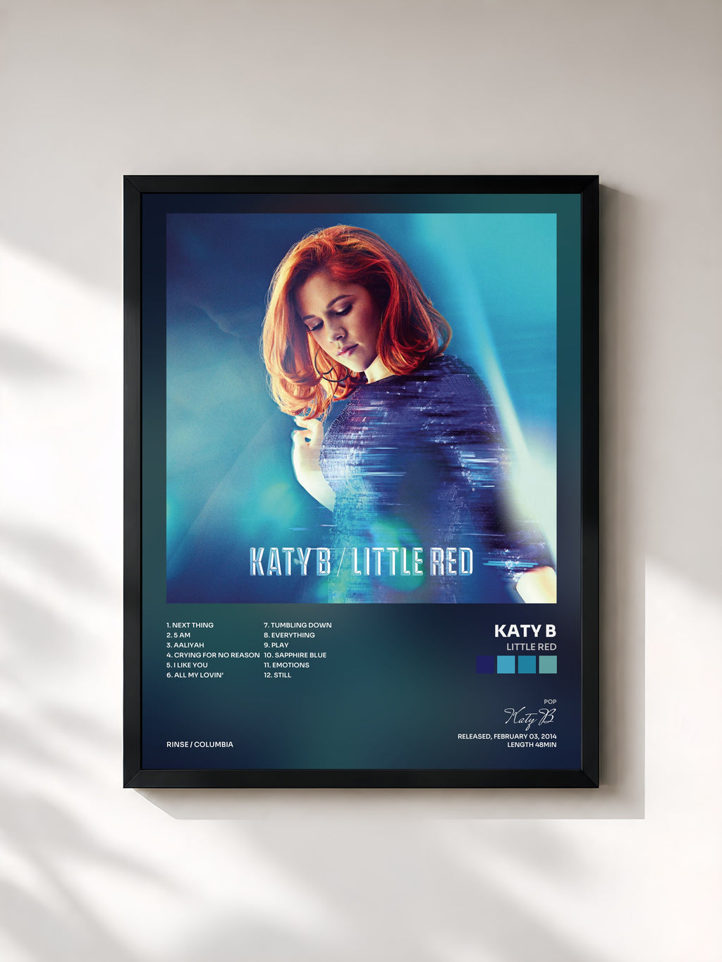 #noir Tableau de l'album Little Red de Katy B, cadre noir, imprimé et encadré en France