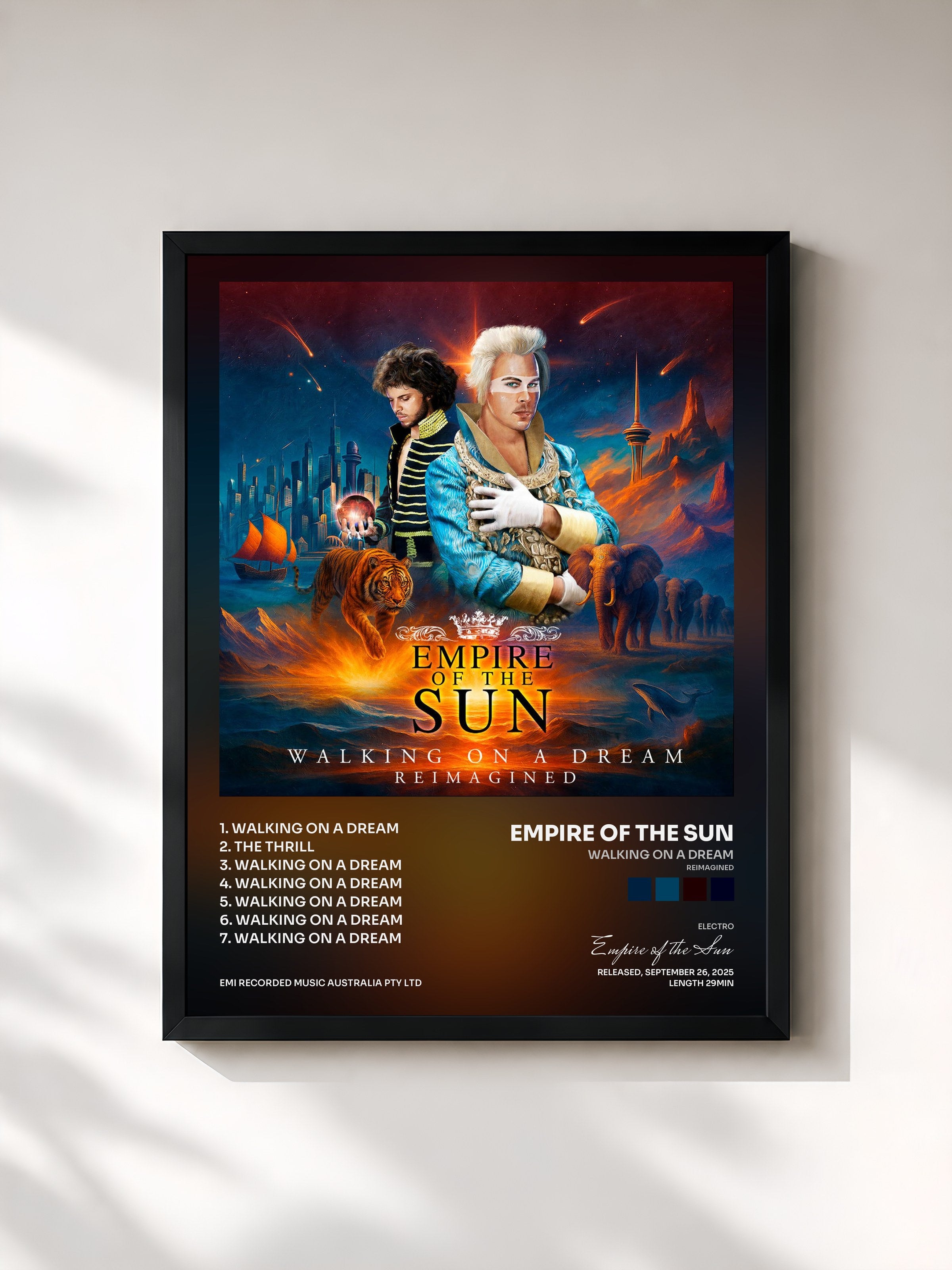#noir Tableau de l'album Walking On A Dream (Reimagined) de Empire of the Sun, cadre noir, imprimé et encadré en France