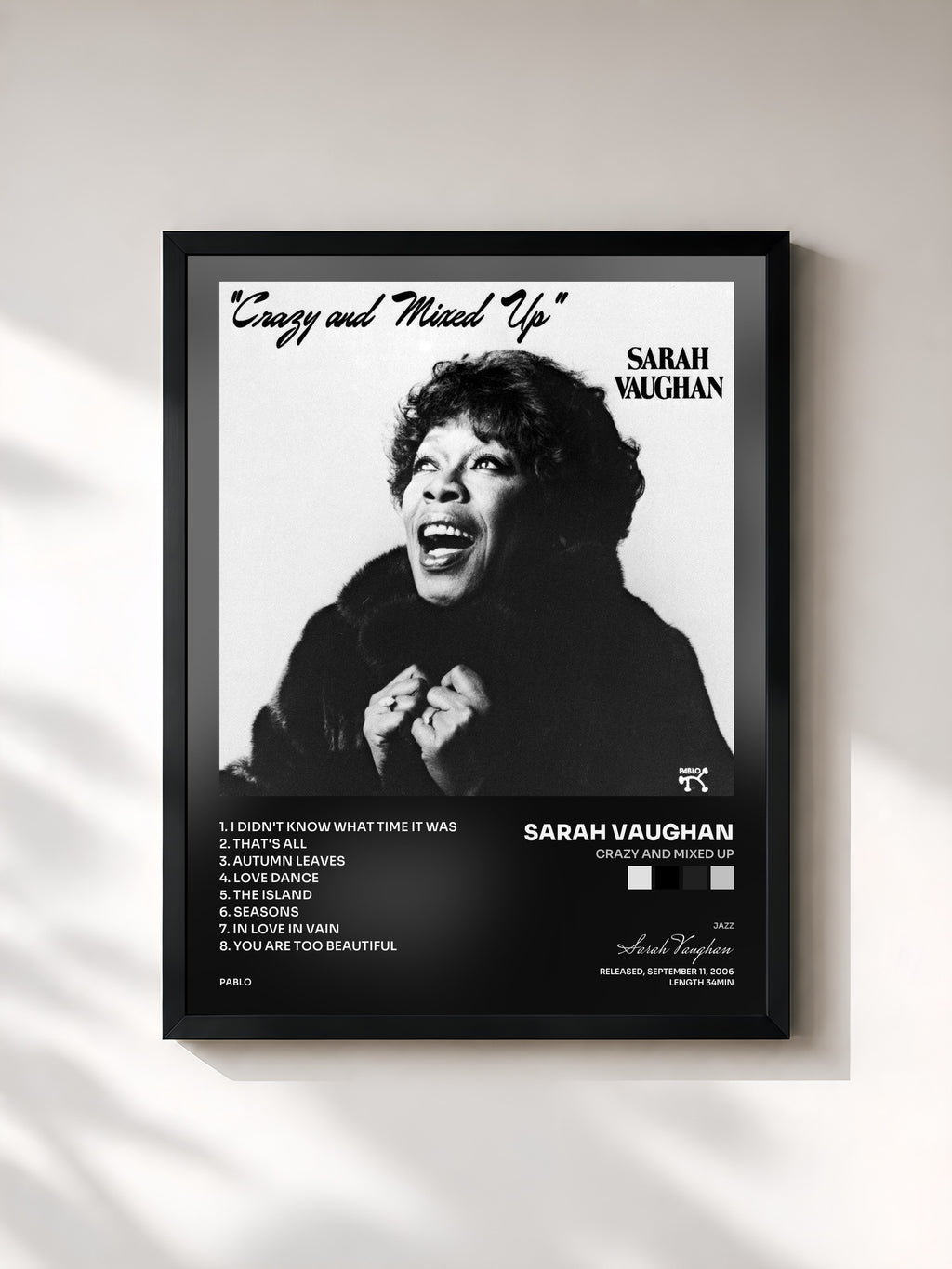 #noir Tableau de l'album Crazy And Mixed Up de Sarah Vaughan, cadre noir, imprimé et encadré en France