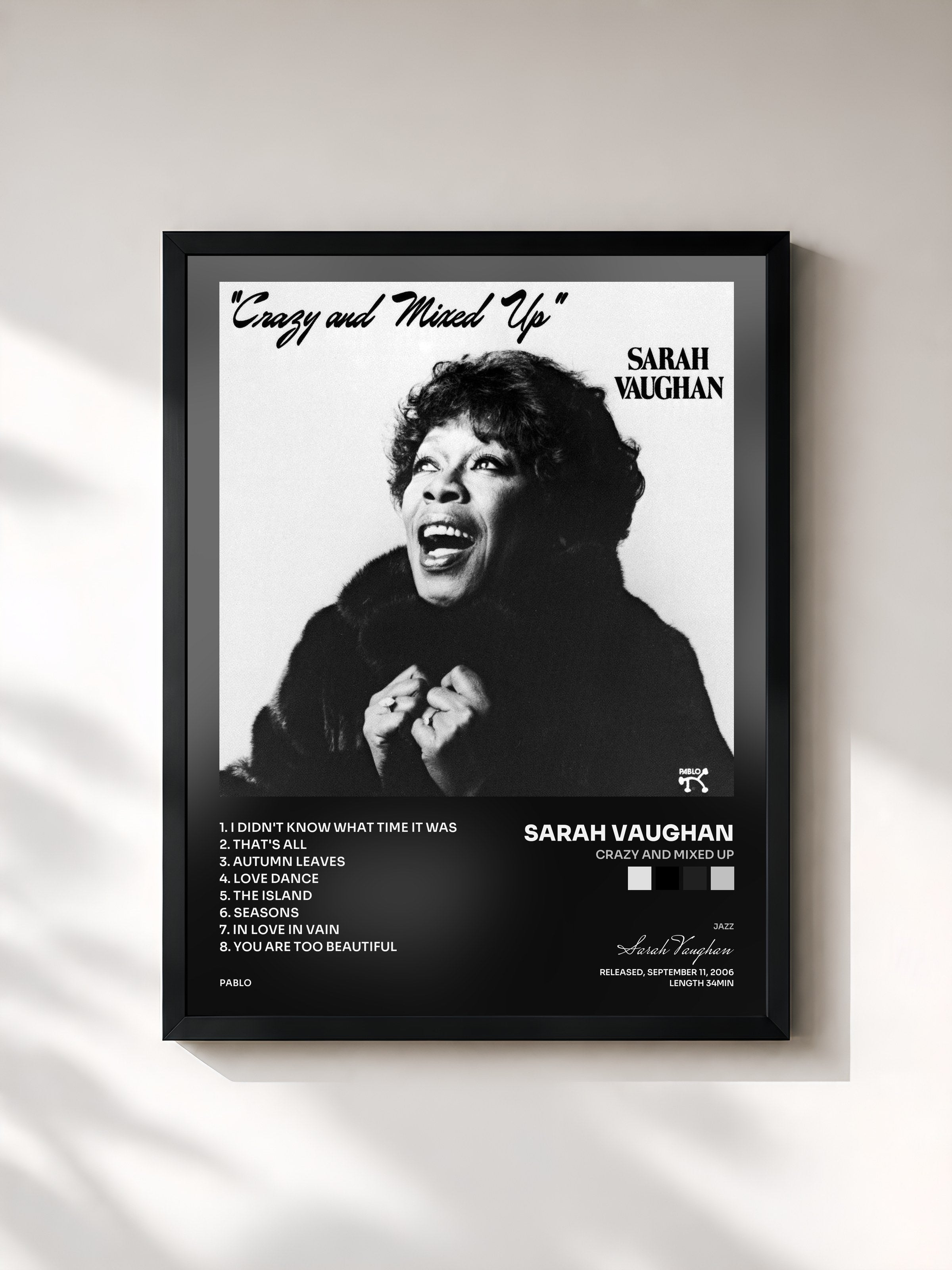 #noir Tableau de l'album Crazy And Mixed Up de Sarah Vaughan, cadre noir, imprimé et encadré en France