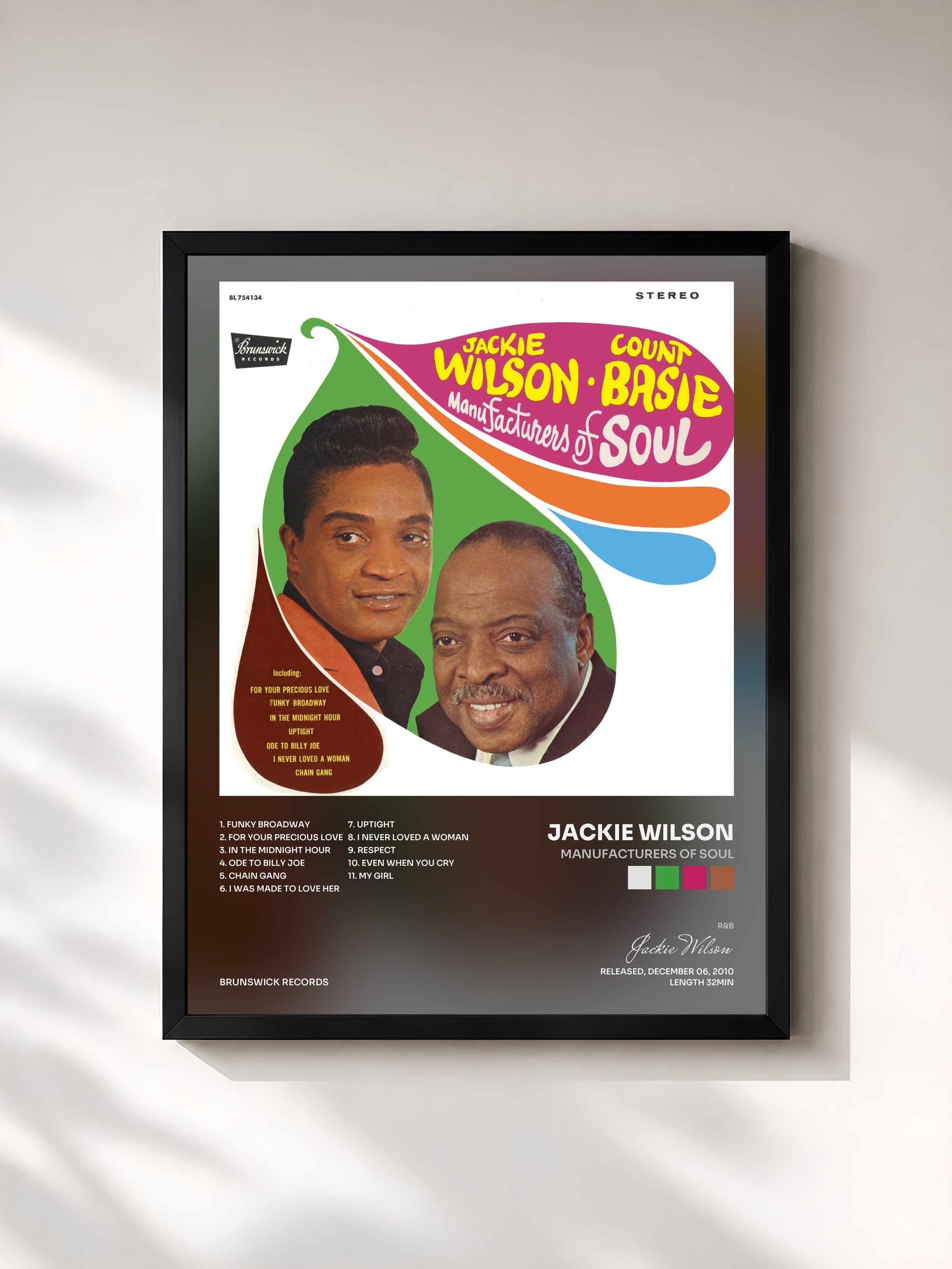 #noir Tableau de l'album Manufacturers Of Soul de Jackie Wilson, cadre noir, imprimé et encadré en France