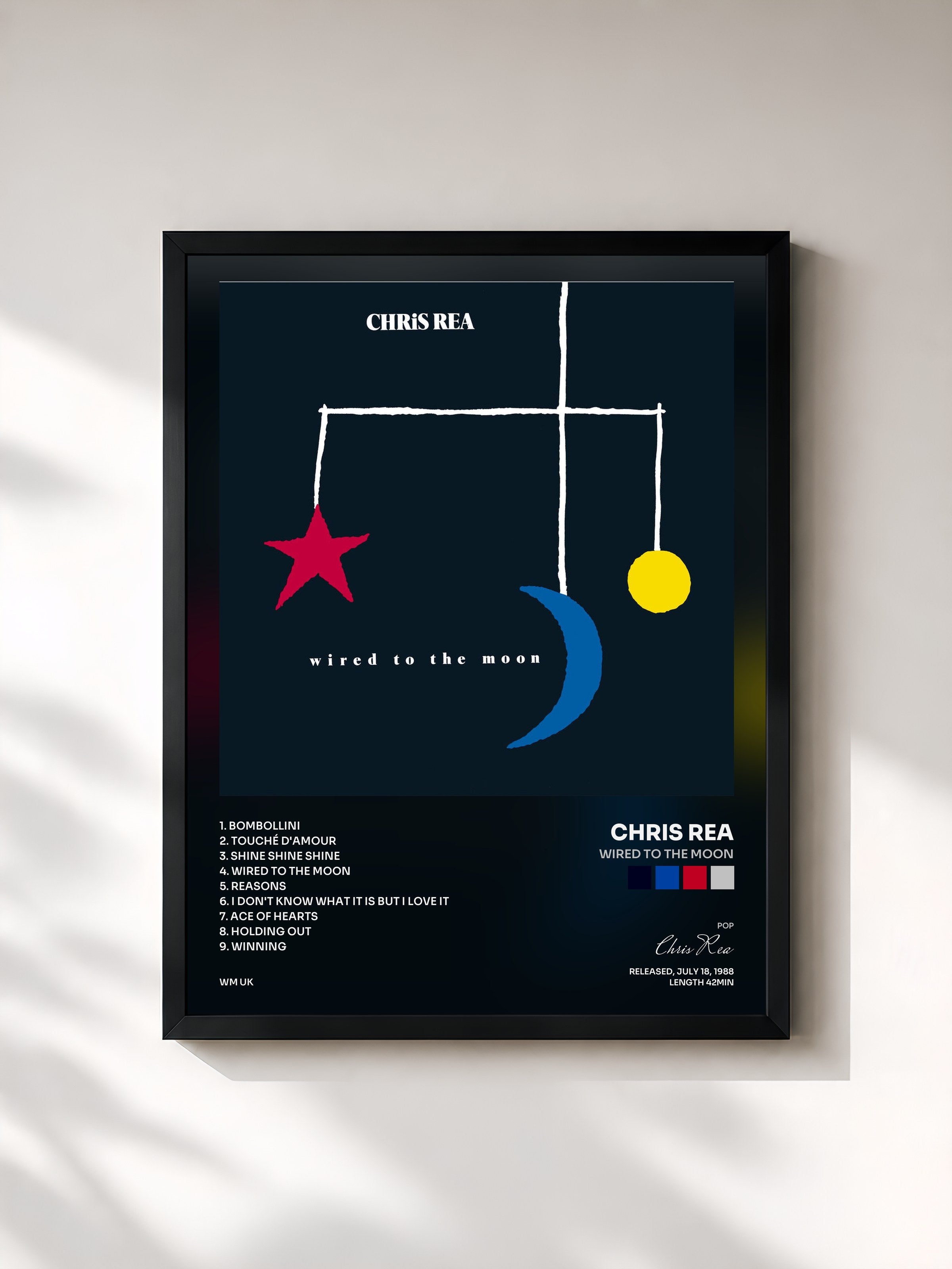 #noir Tableau de l'album Wired to the Moon de Chris Rea, cadre noir, imprimé et encadré en France