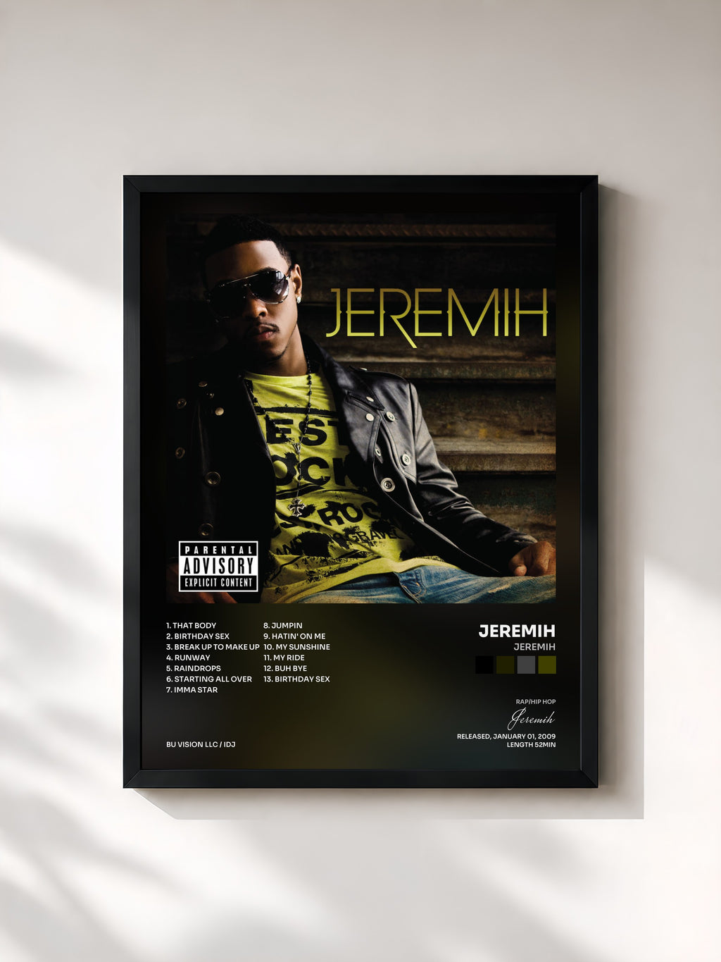 #noir Tableau de l'album Jeremih de Jeremih, cadre noir, imprimé et encadré en France