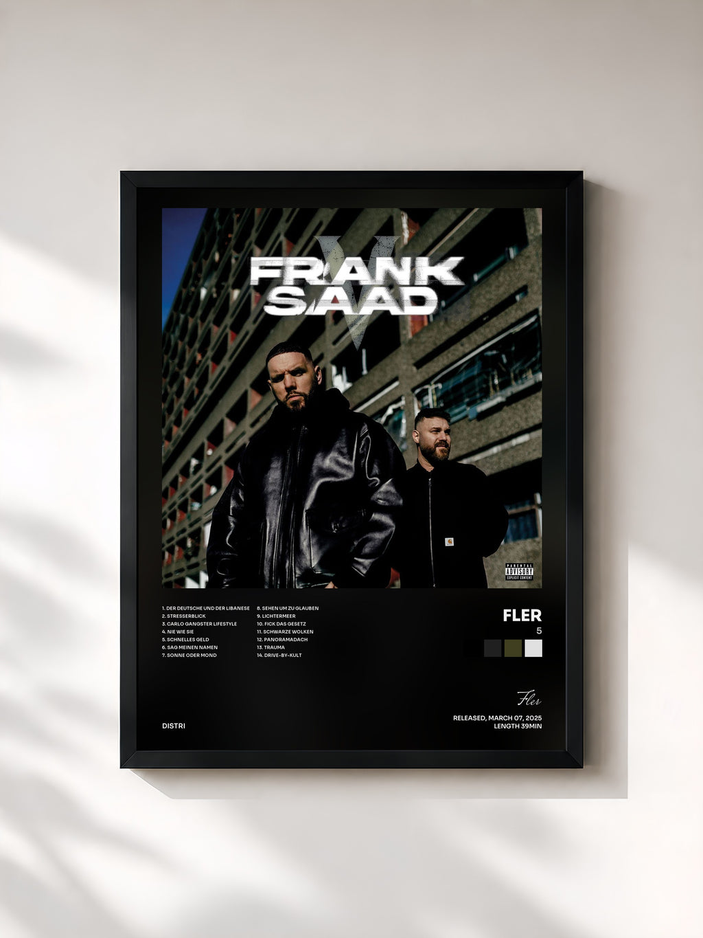 #noir Tableau de l'album 5 de Fler, cadre noir, imprimé et encadré en France