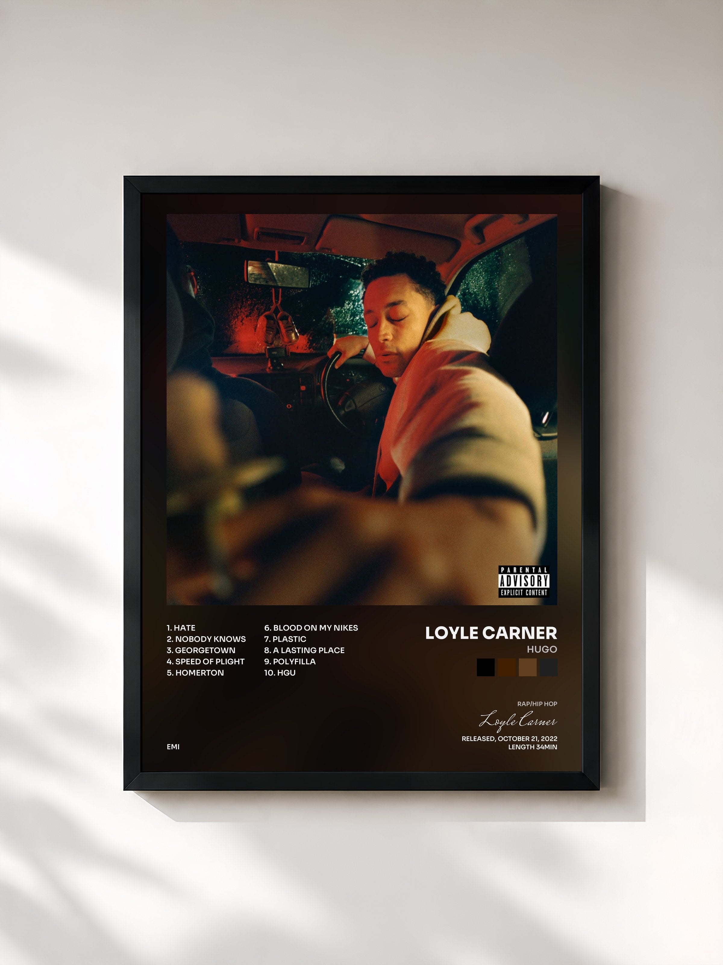 #noir Tableau de l'album hugo de Loyle Carner, cadre noir, imprimé et encadré en France