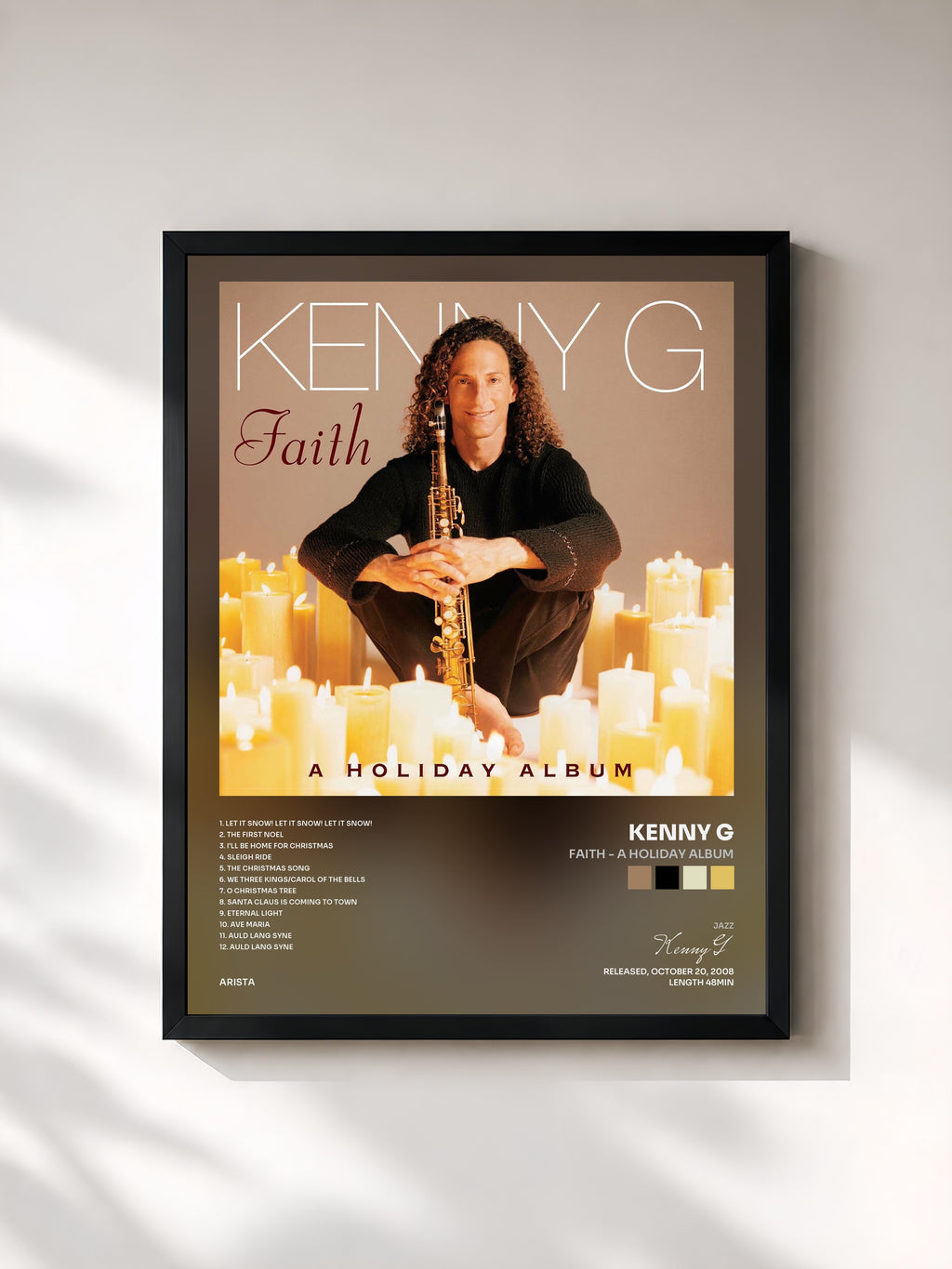 #noir Tableau de l'album Faith - A Holiday Album de Kenny G, cadre noir, imprimé et encadré en France