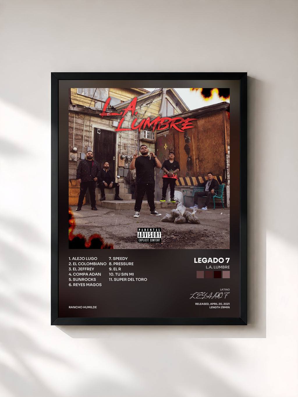 #noir Tableau de l'album L.A. Lumbre de LEGADO 7, cadre noir, imprimé et encadré en France