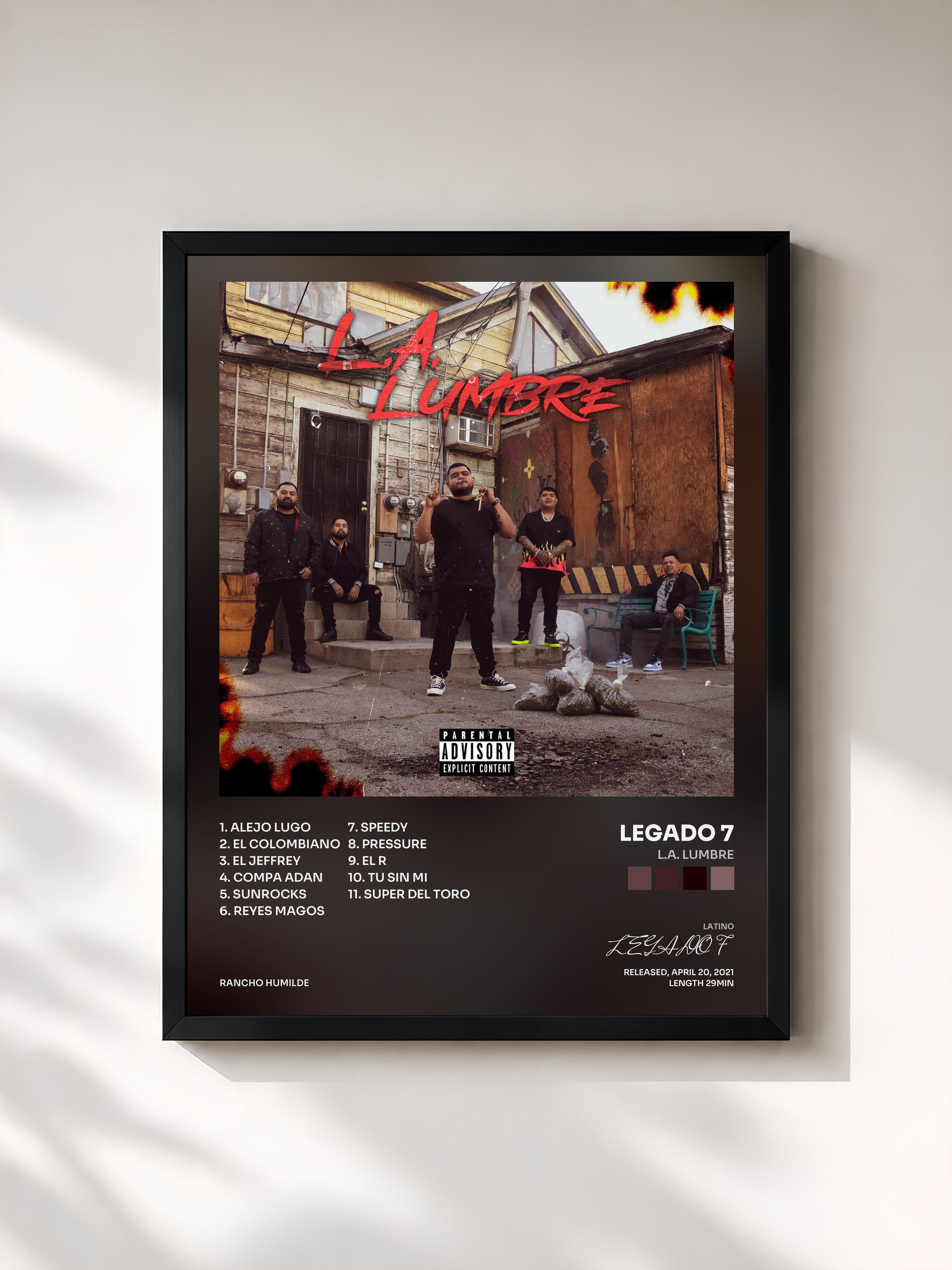 #noir Tableau de l'album L.A. Lumbre de LEGADO 7, cadre noir, imprimé et encadré en France
