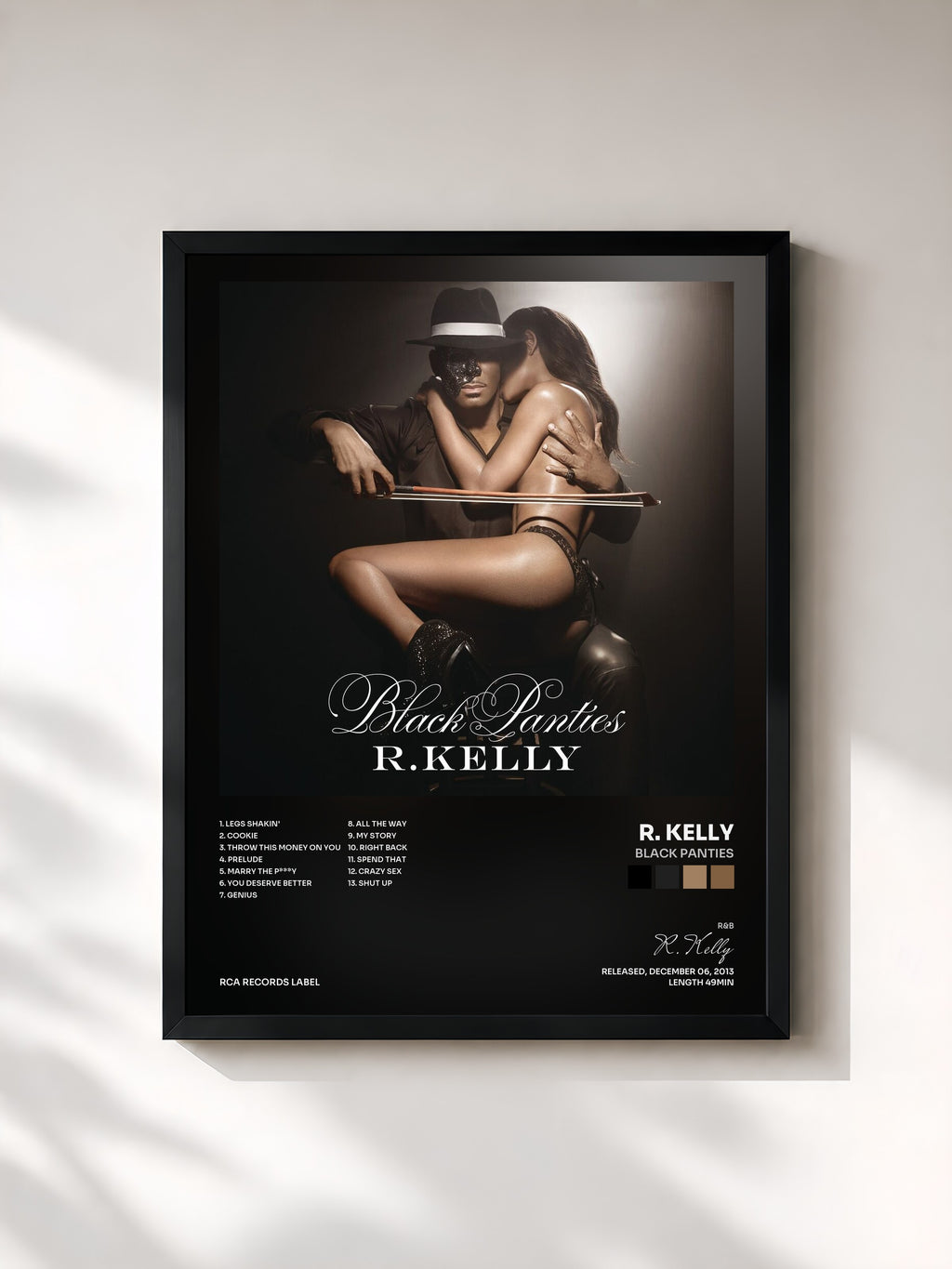 #noir Tableau de l'album Black Panties de R. Kelly, cadre noir, imprimé et encadré en France