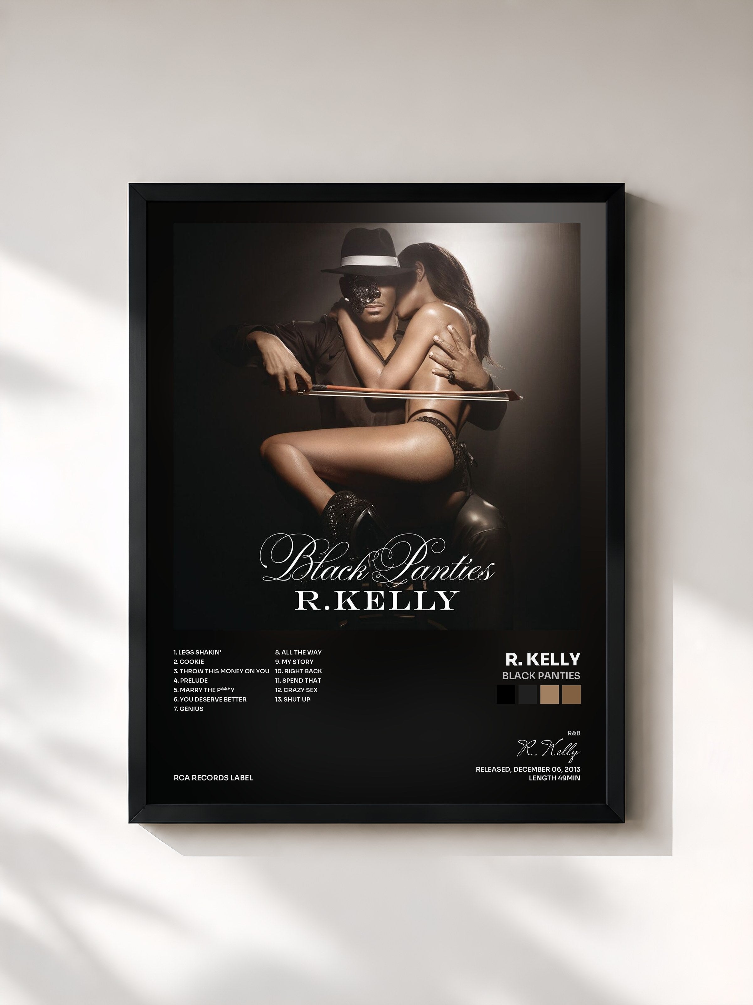 #noir Tableau de l'album Black Panties de R. Kelly, cadre noir, imprimé et encadré en France