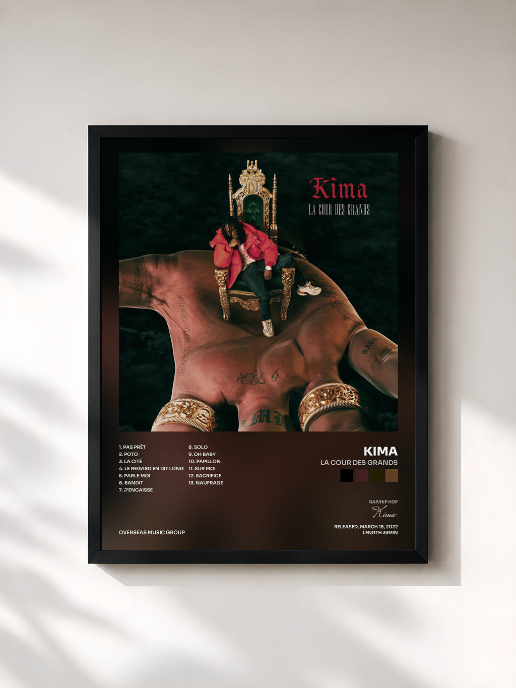 #noir Tableau de l'album La Cour des Grands de Kima, cadre noir, imprimé et encadré en France