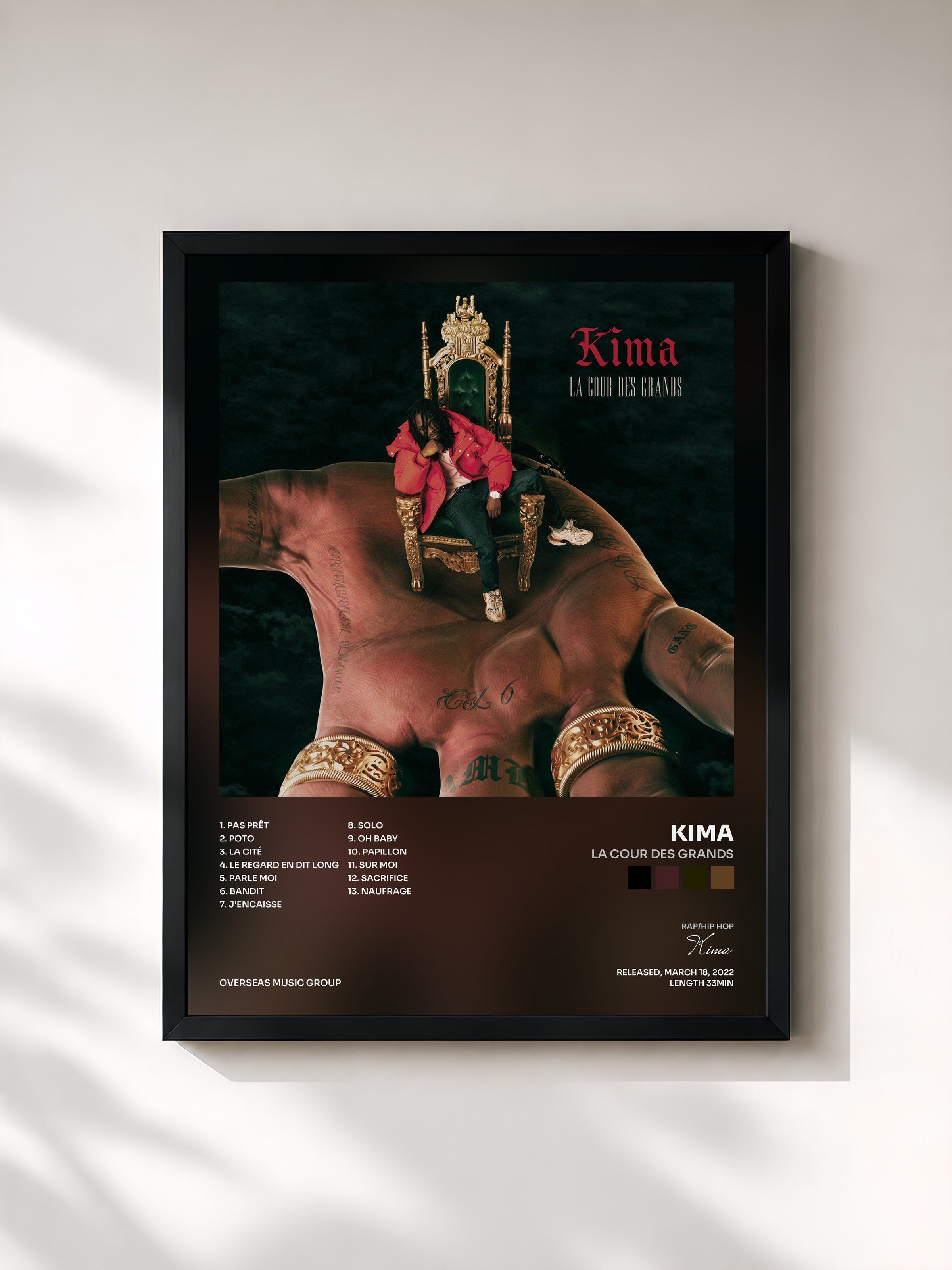 #noir Tableau de l'album La Cour des Grands de Kima, cadre noir, imprimé et encadré en France