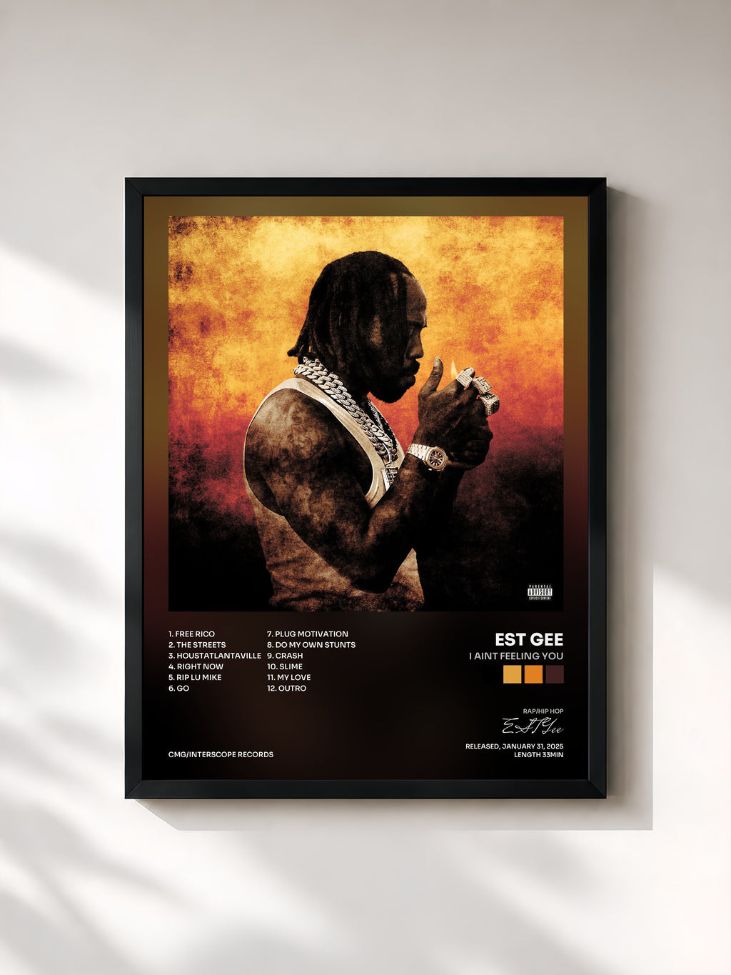 #noir Tableau de l'album I Aint Feeling You de EST Gee, cadre noir, imprimé et encadré en France
