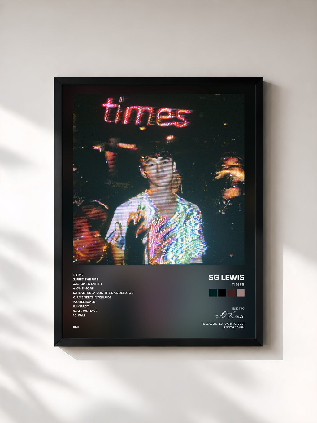 #noir Tableau de l'album times de SG Lewis, cadre noir, imprimé et encadré en France