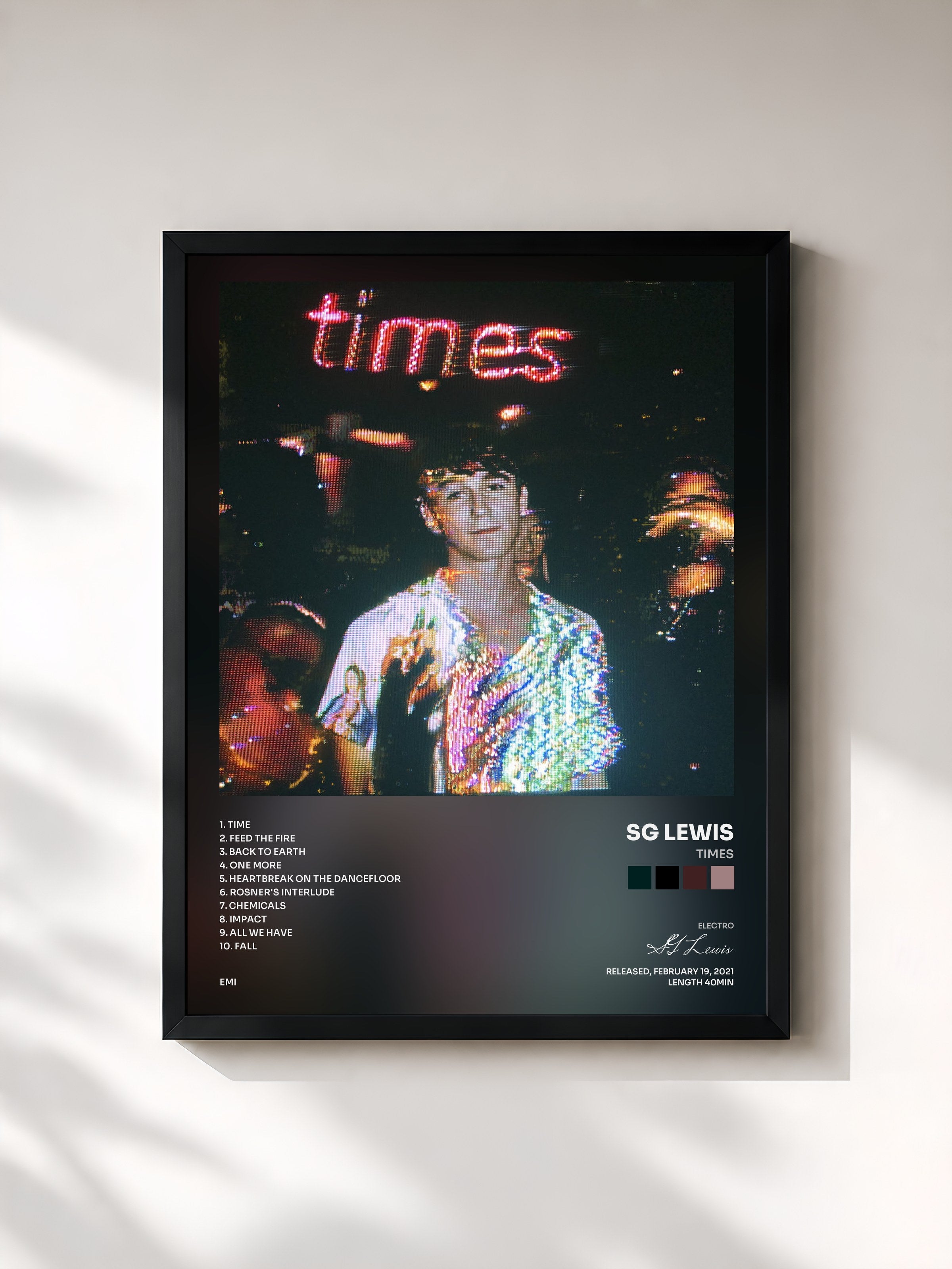#noir Tableau de l'album times de SG Lewis, cadre noir, imprimé et encadré en France