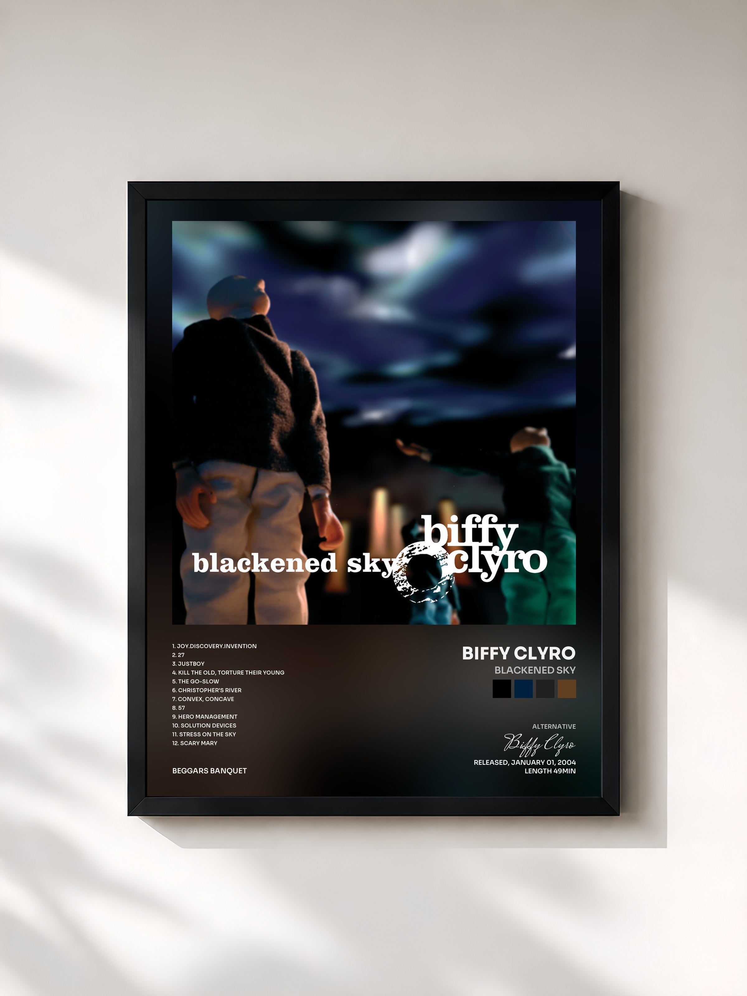 #noir Tableau de l'album Blackened Sky de Biffy Clyro, cadre noir, imprimé et encadré en France