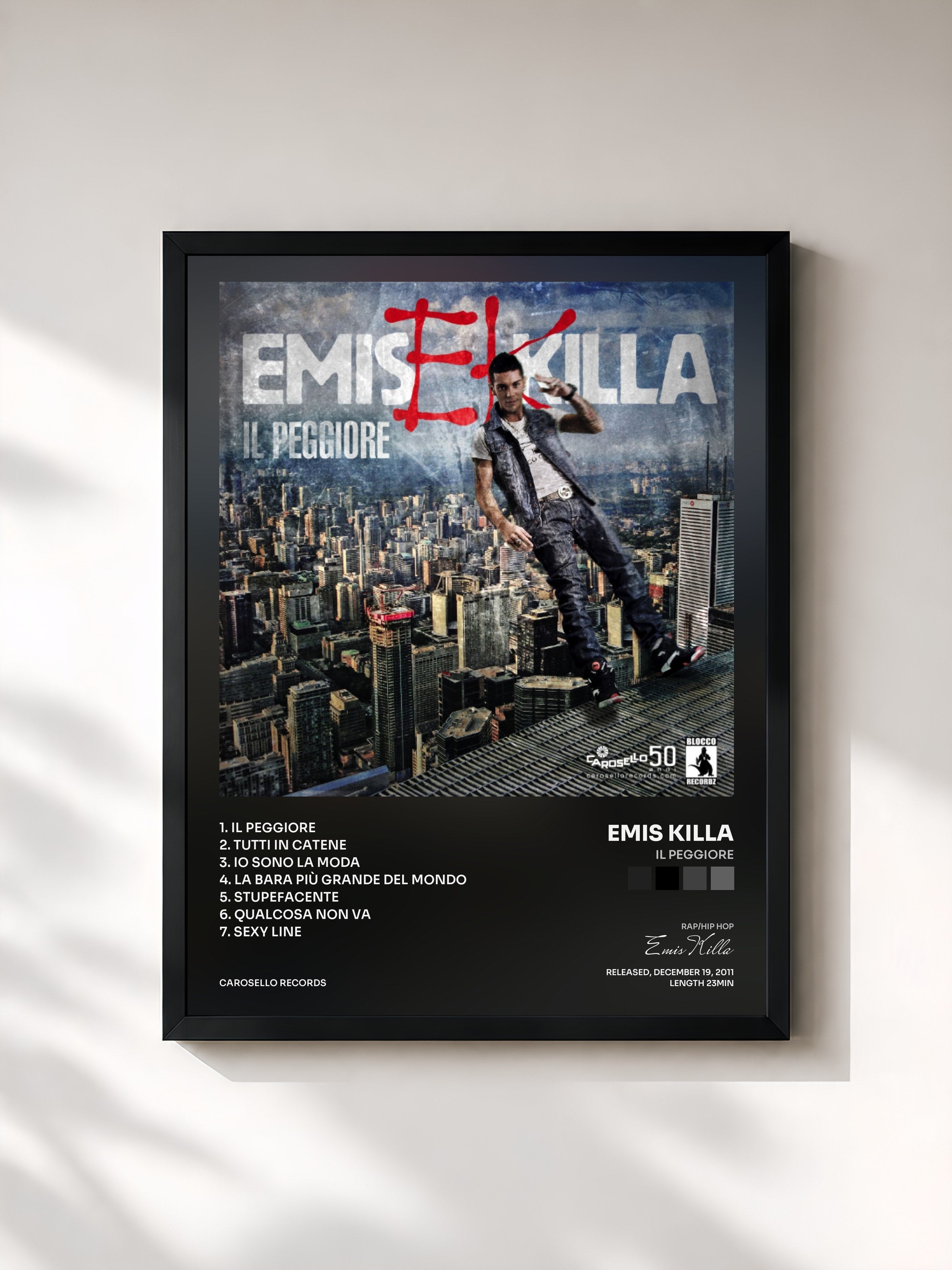 #noir Tableau de l'album Il peggiore de Emis Killa, cadre noir, imprimé et encadré en France
