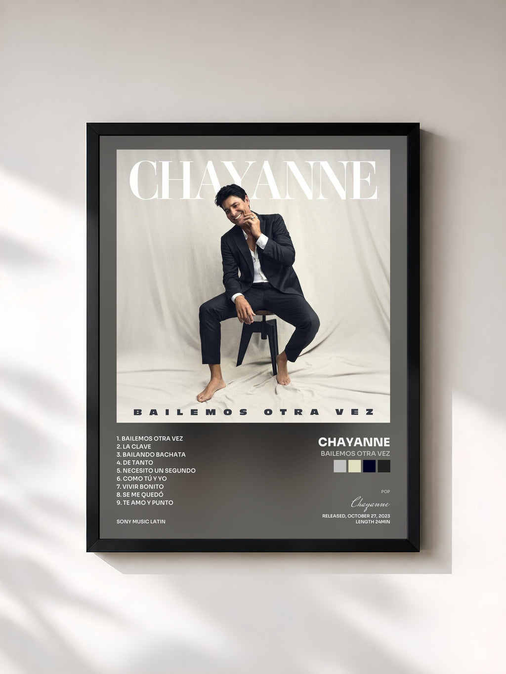 #noir Tableau de l'album Bailemos Otra Vez de Chayanne, cadre noir, imprimé et encadré en France