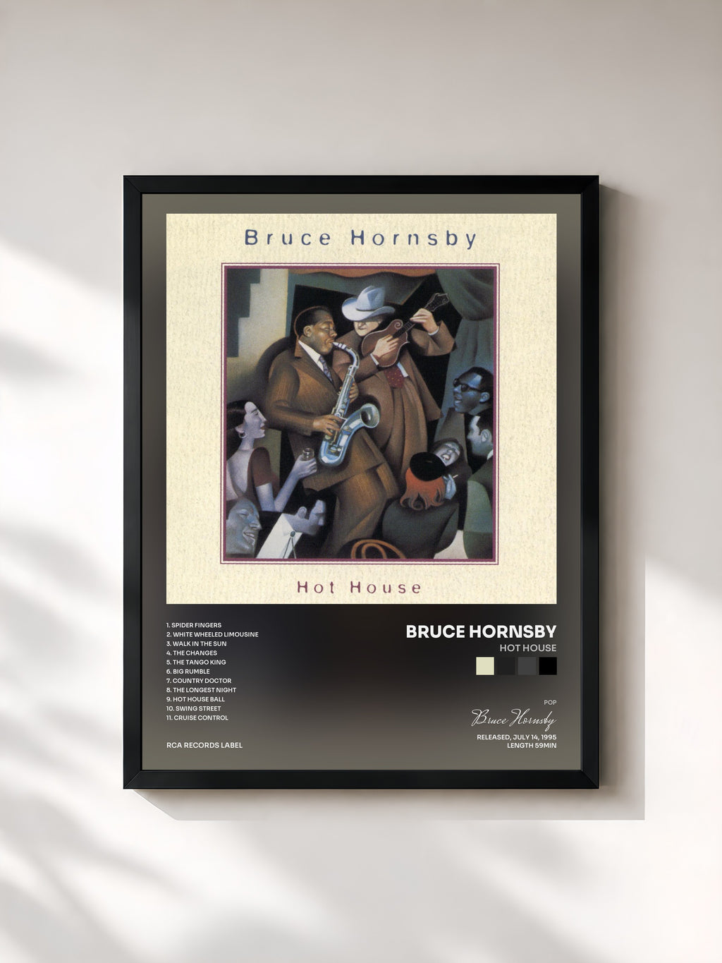 #noir Tableau de l'album Hot House de Bruce Hornsby, cadre noir, imprimé et encadré en France