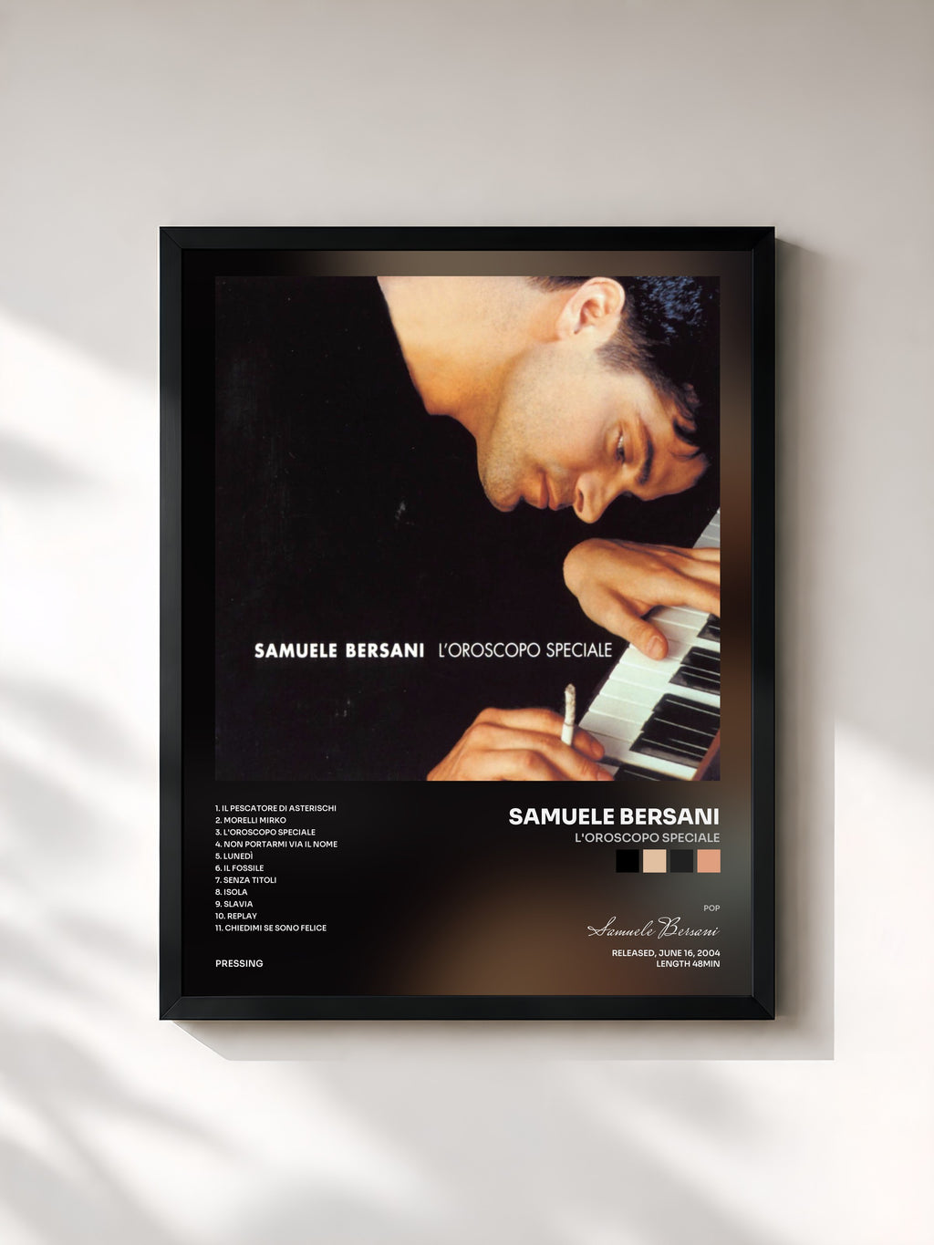 #noir Tableau de l'album l'Oroscopo Speciale de Samuele Bersani, cadre noir, imprimé et encadré en France